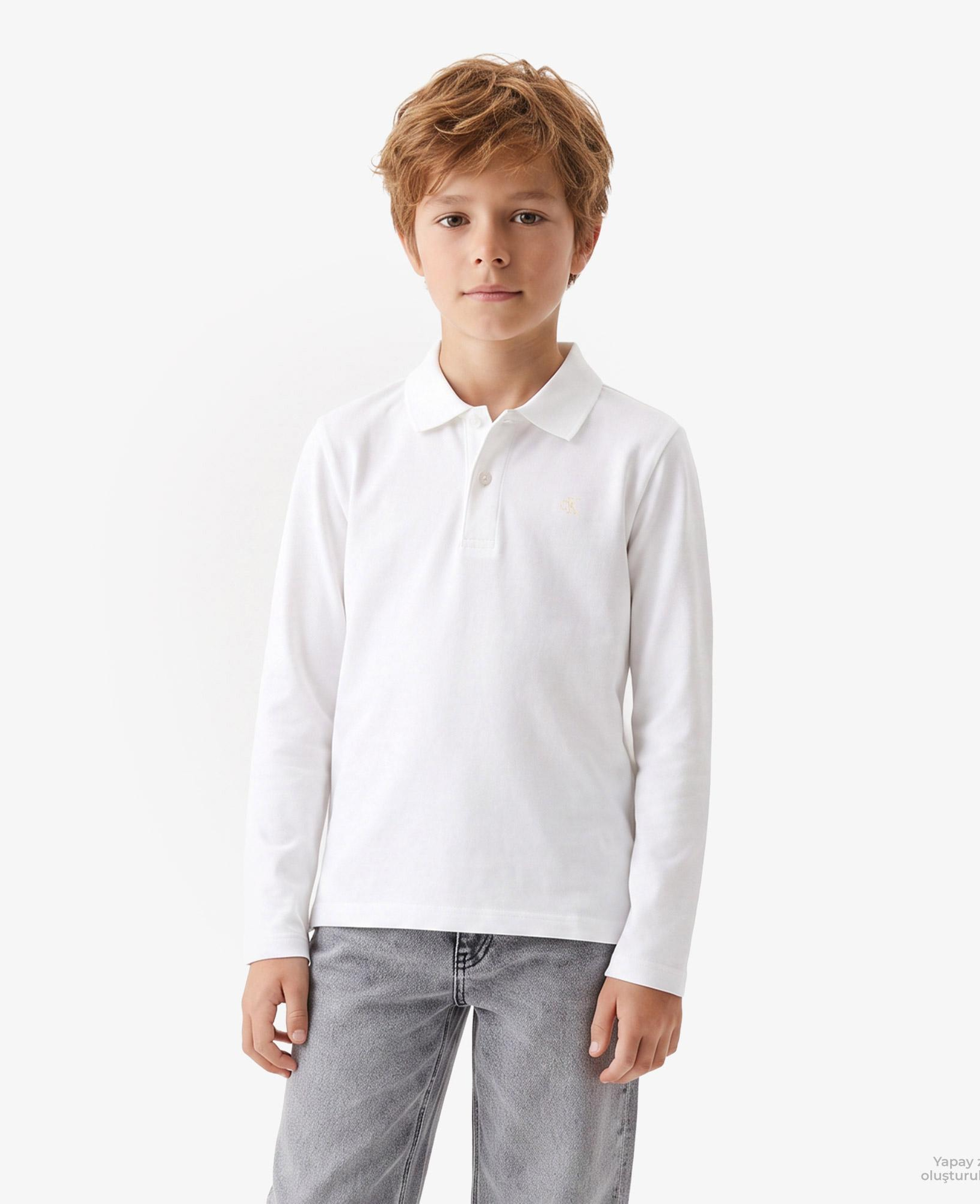 Calvin Klein Solid Pique Çocuk Beyaz Polo