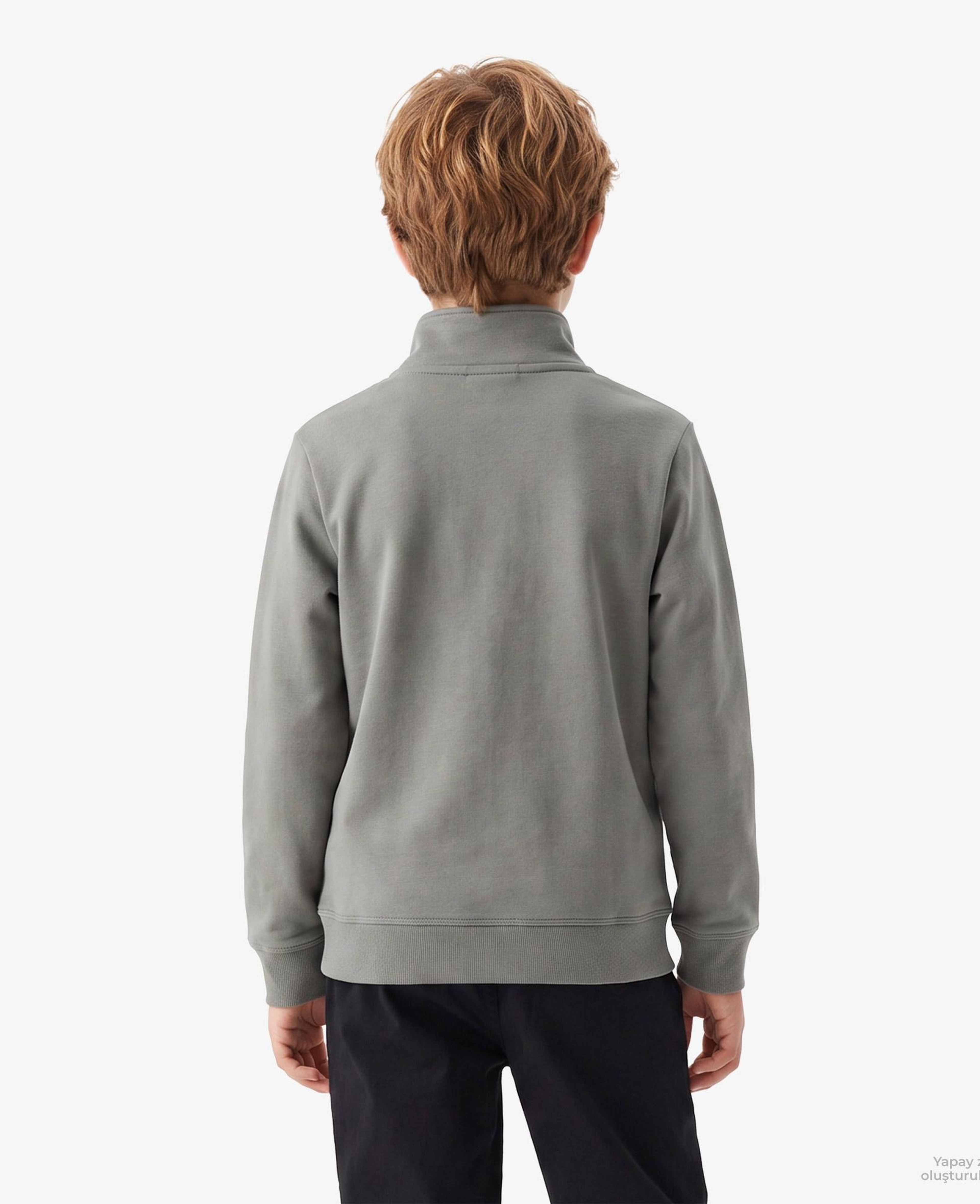 Calvin Klein Terry Woven Label Half Zip Çocuk Yeşil Sweatshirt
