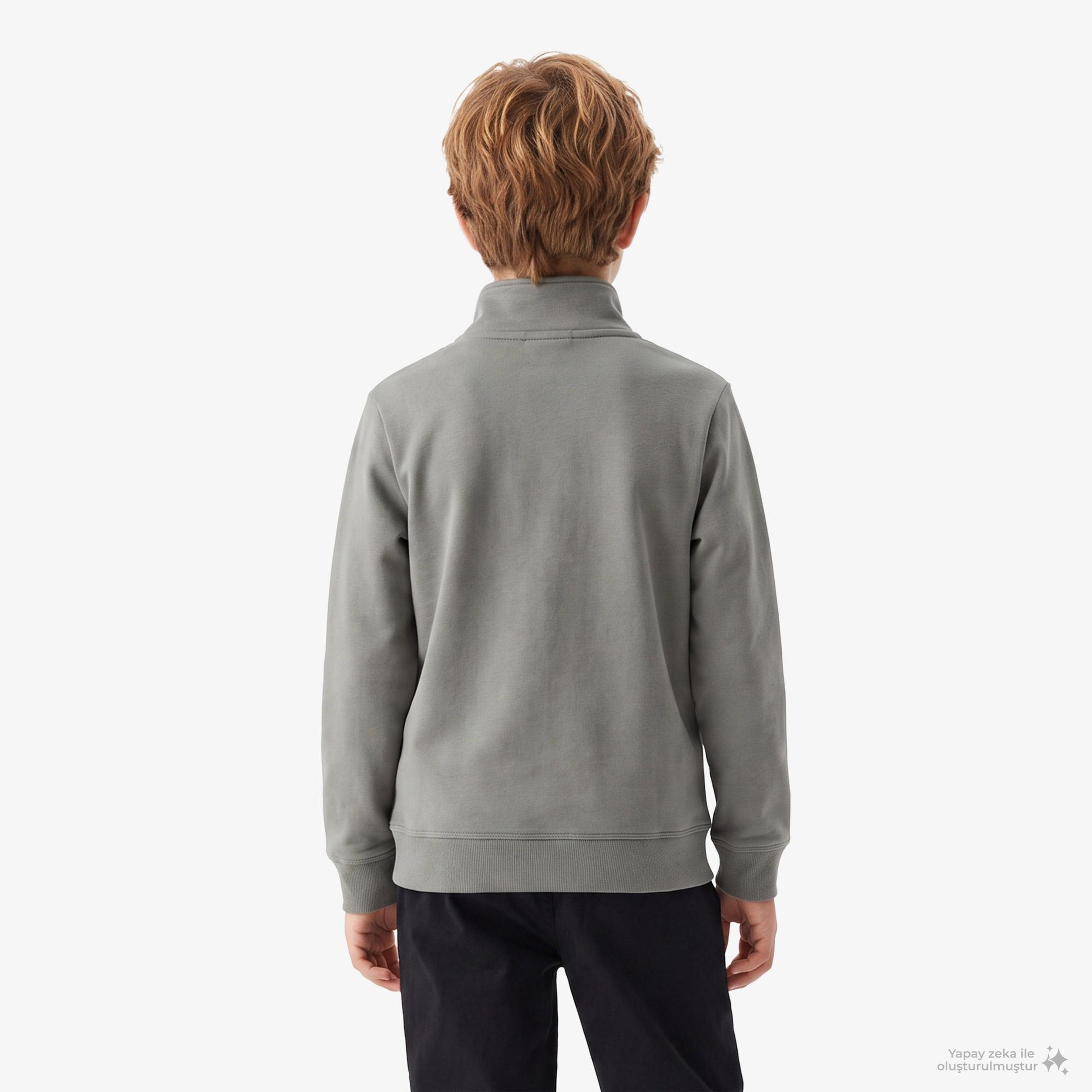 Calvin Klein Terry Woven Label Half Zip Çocuk Yeşil Sweatshirt