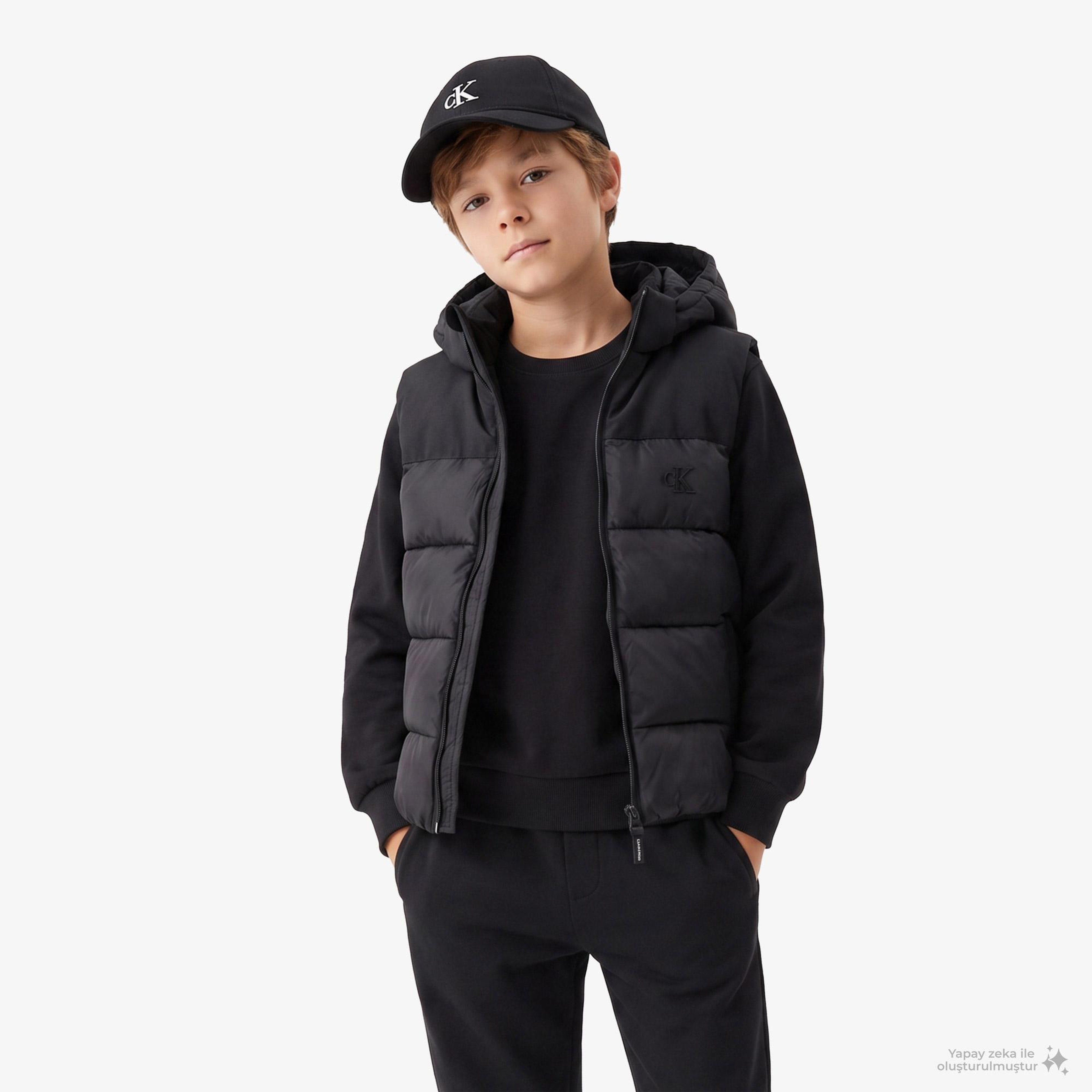 Calvin Klein Tonal Block Padded Çocuk Siyah Yelek