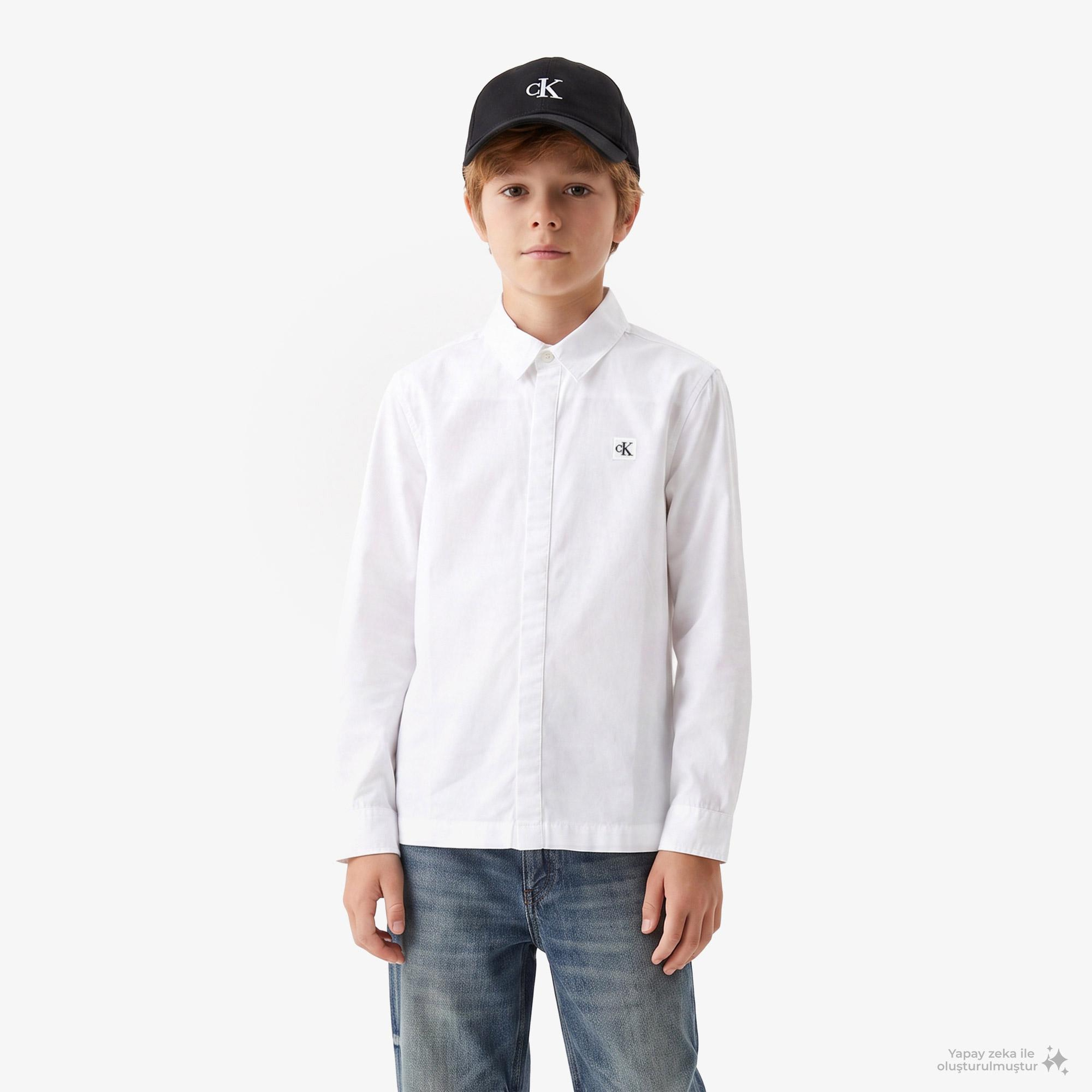 Calvin Klein Classic Poplin Çocuk Beyaz Gömlek