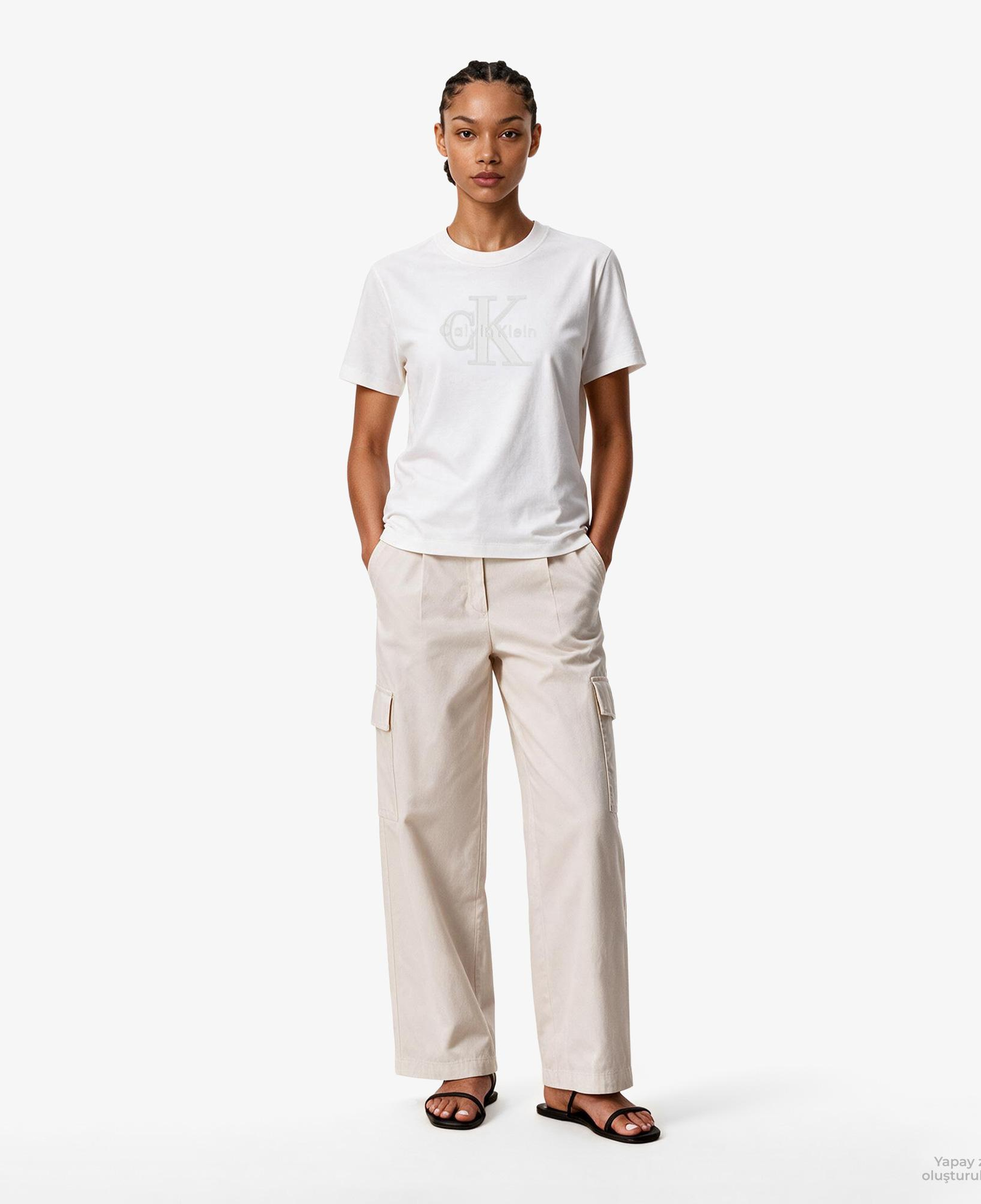Calvin Klein Baby Terry Hero Monologo Kadın Beyaz T-Shirt