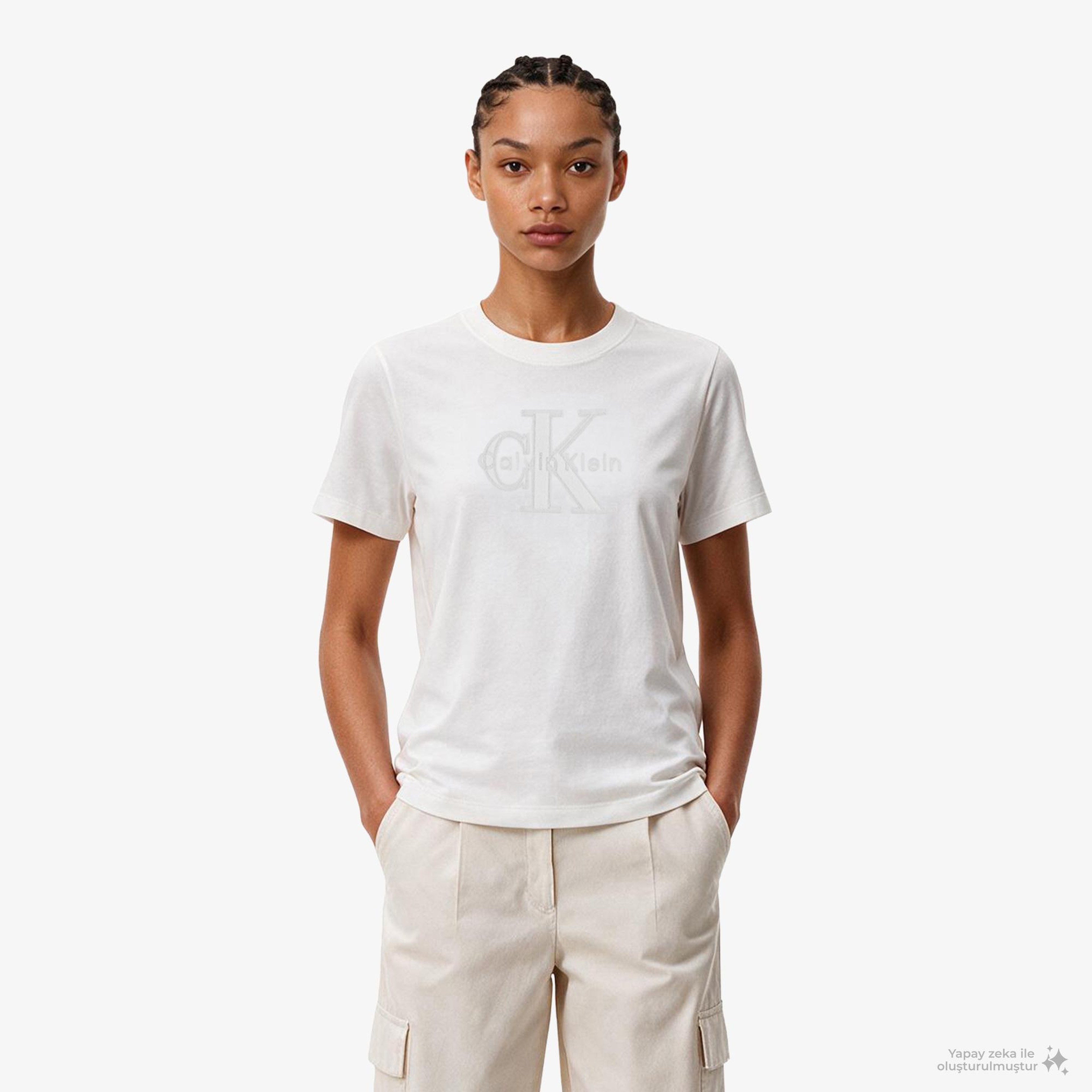 Calvin Klein Baby Terry Hero Monologo Kadın Beyaz T-Shirt