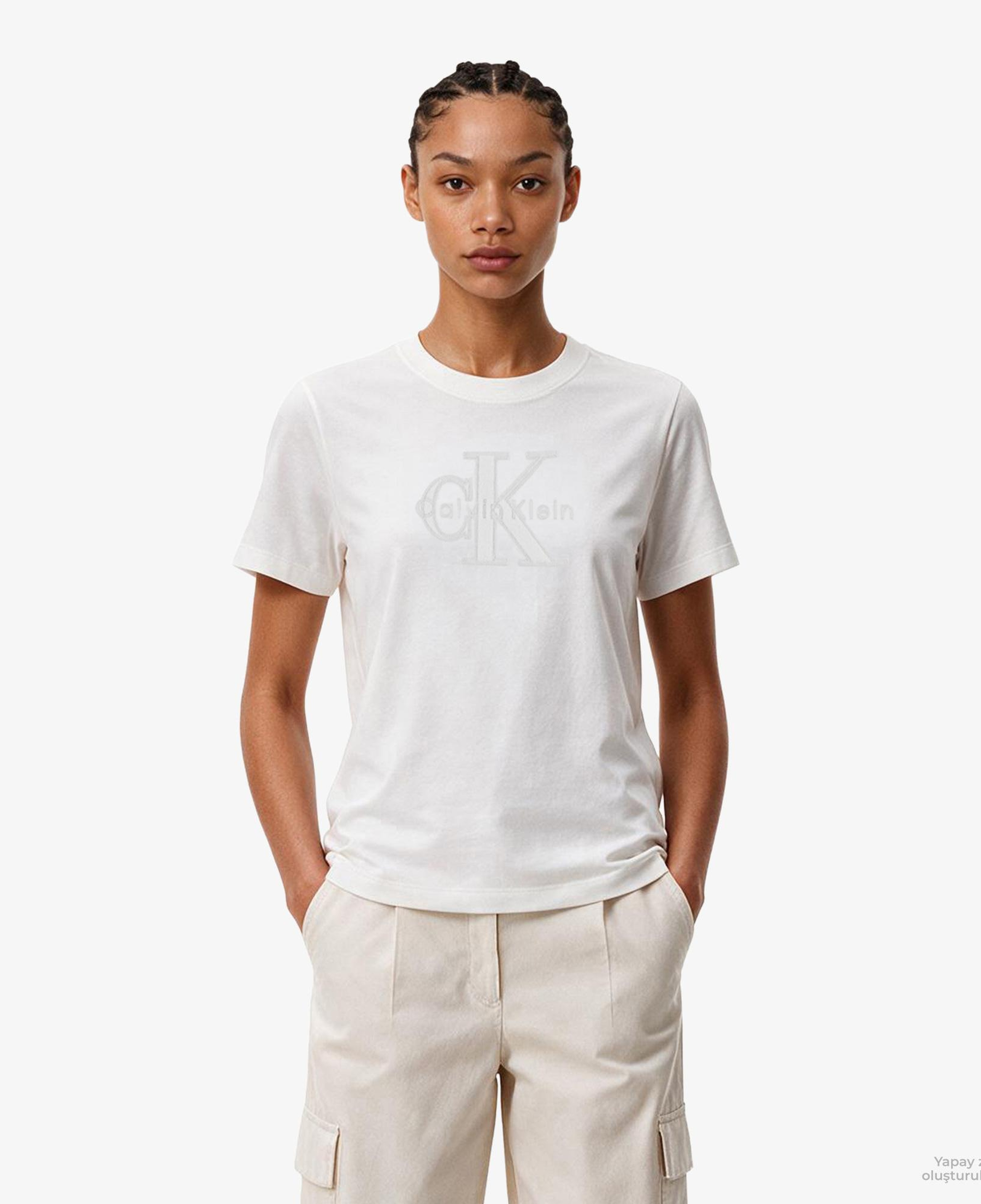 Calvin Klein Baby Terry Hero Monologo Kadın Beyaz T-Shirt