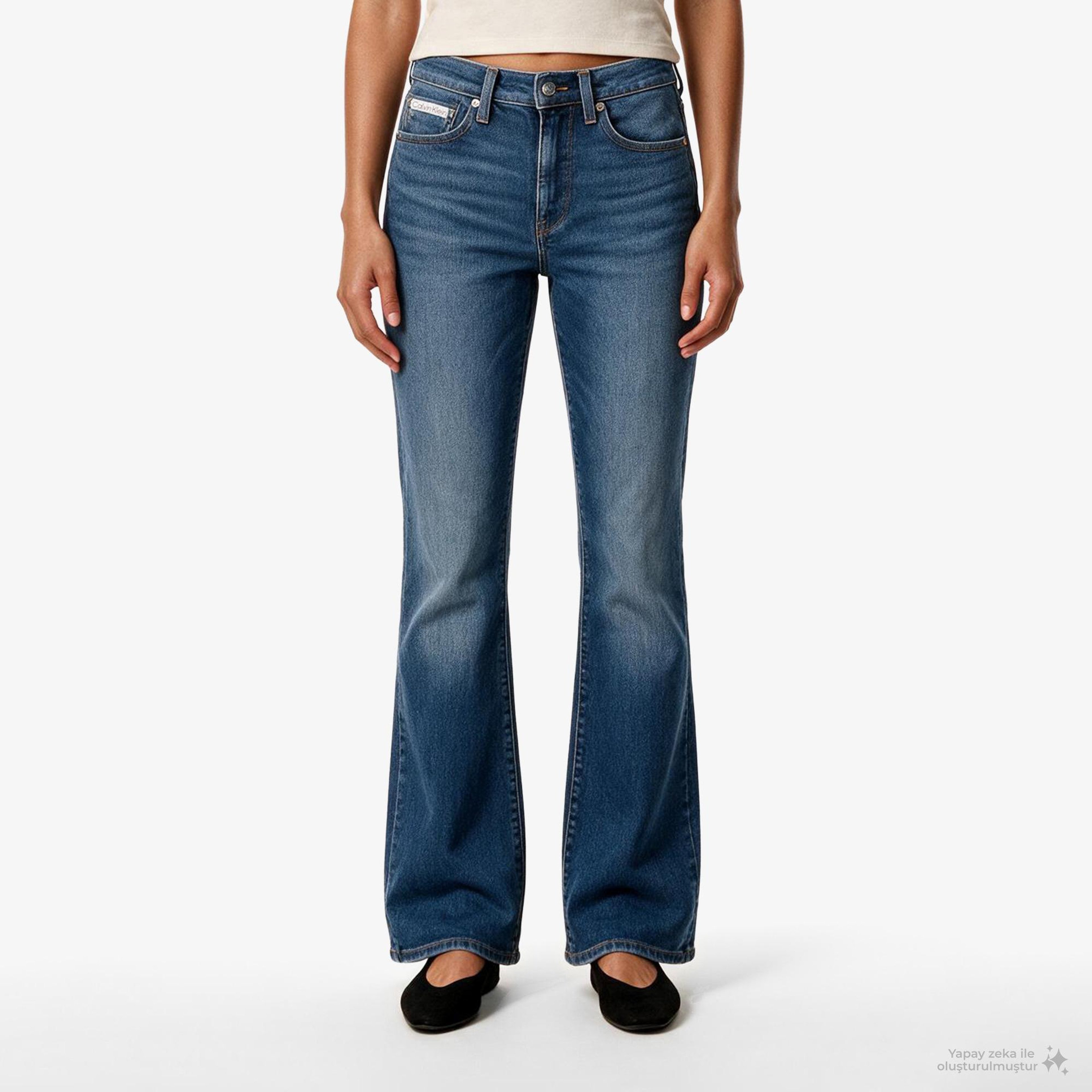 Calvin Klein High Rise Flare Midtown Blue Kadın Mavi Jean