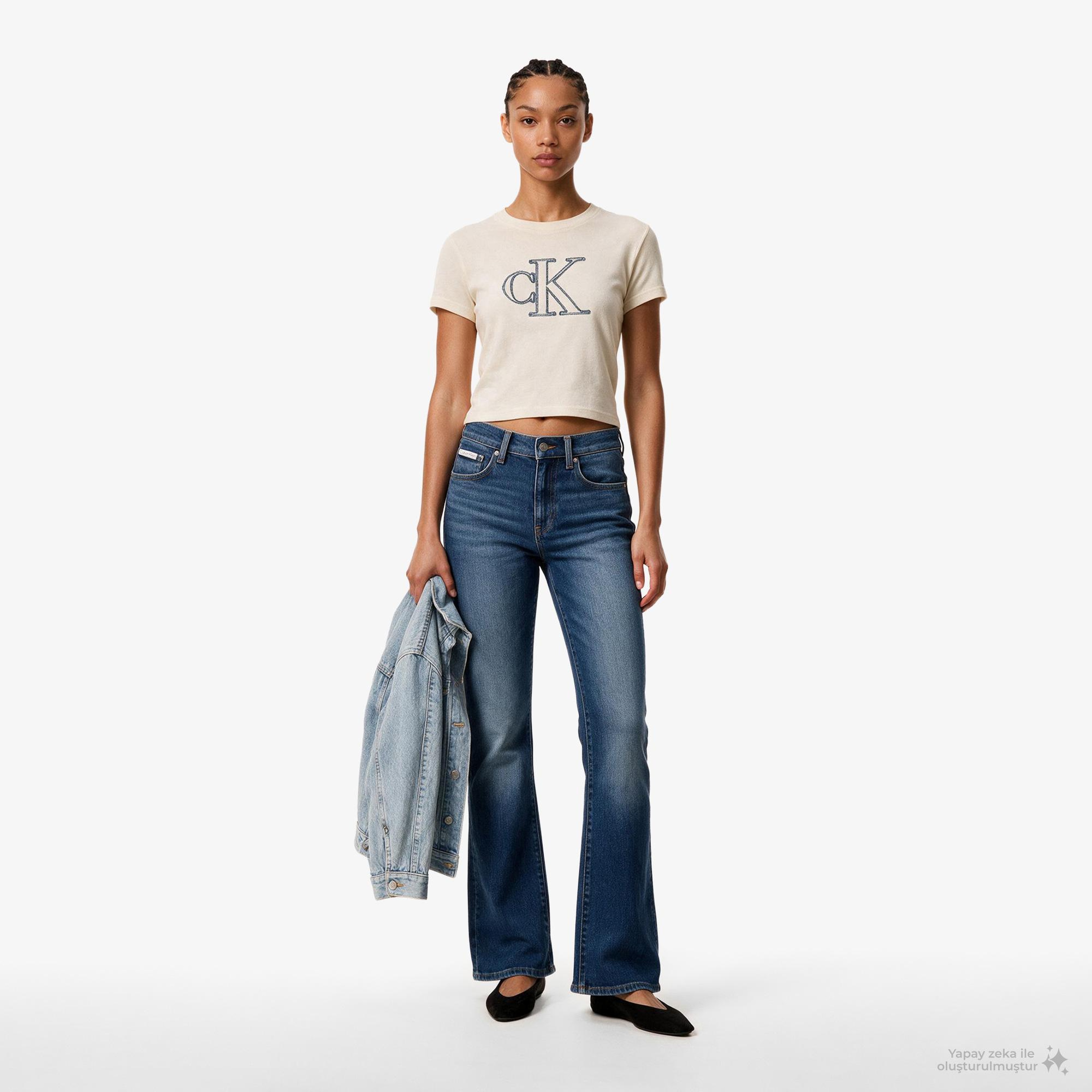 Calvin Klein High Rise Flare Midtown Blue Kadın Mavi Jean
