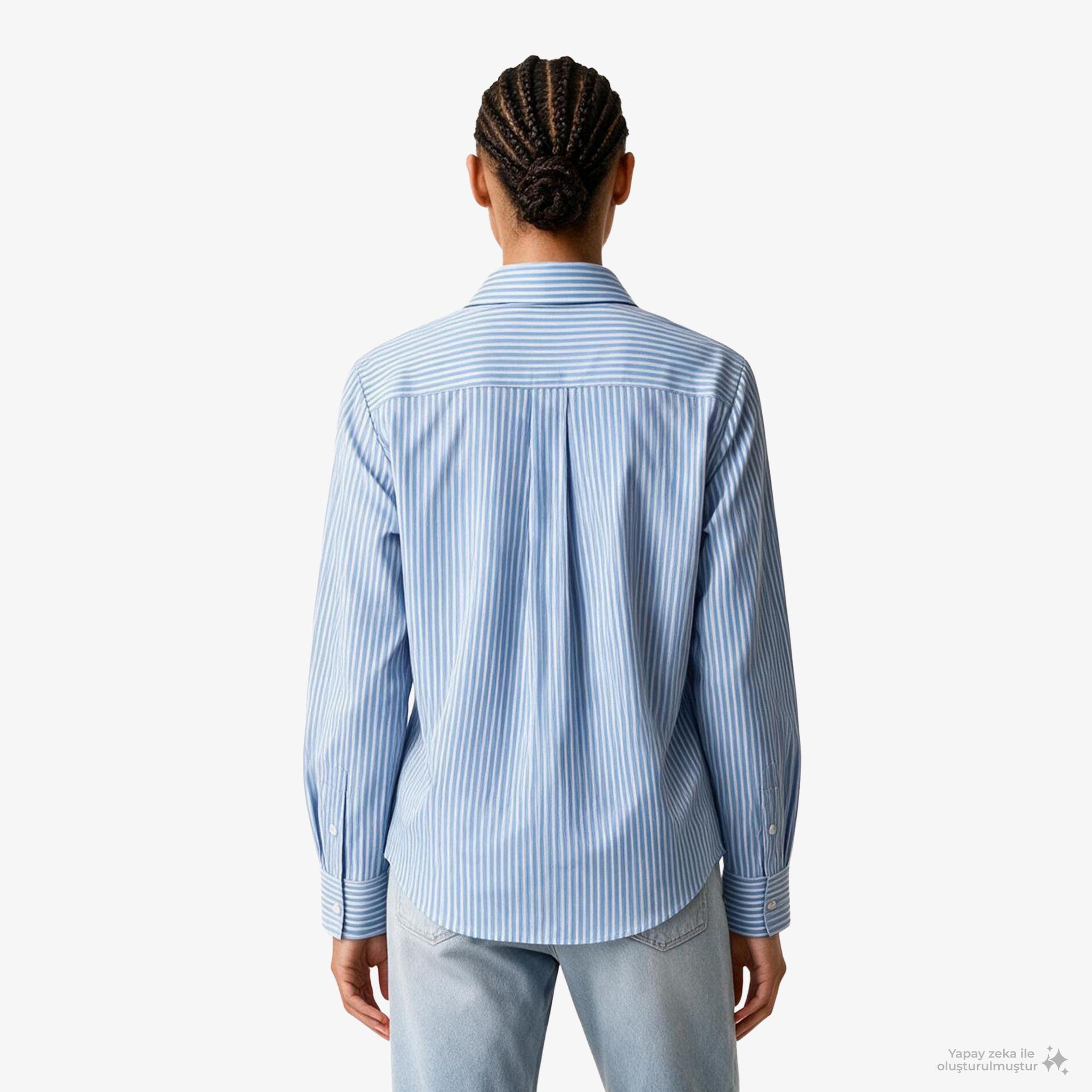Calvin Klein Yarndye Cotton Poplin Regular Kadın Mavi Gömlek