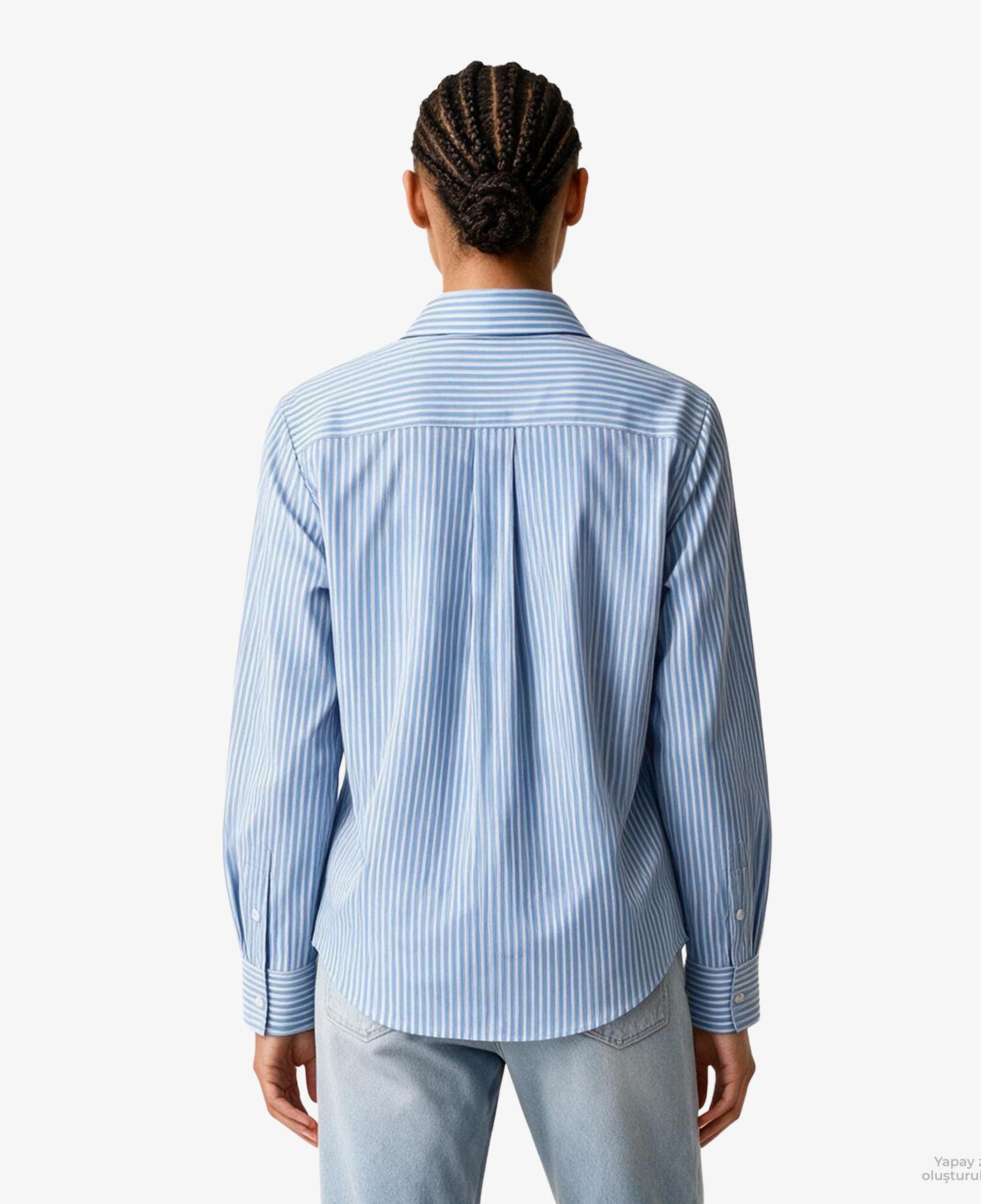 Calvin Klein Yarndye Cotton Poplin Regular Kadın Mavi Gömlek