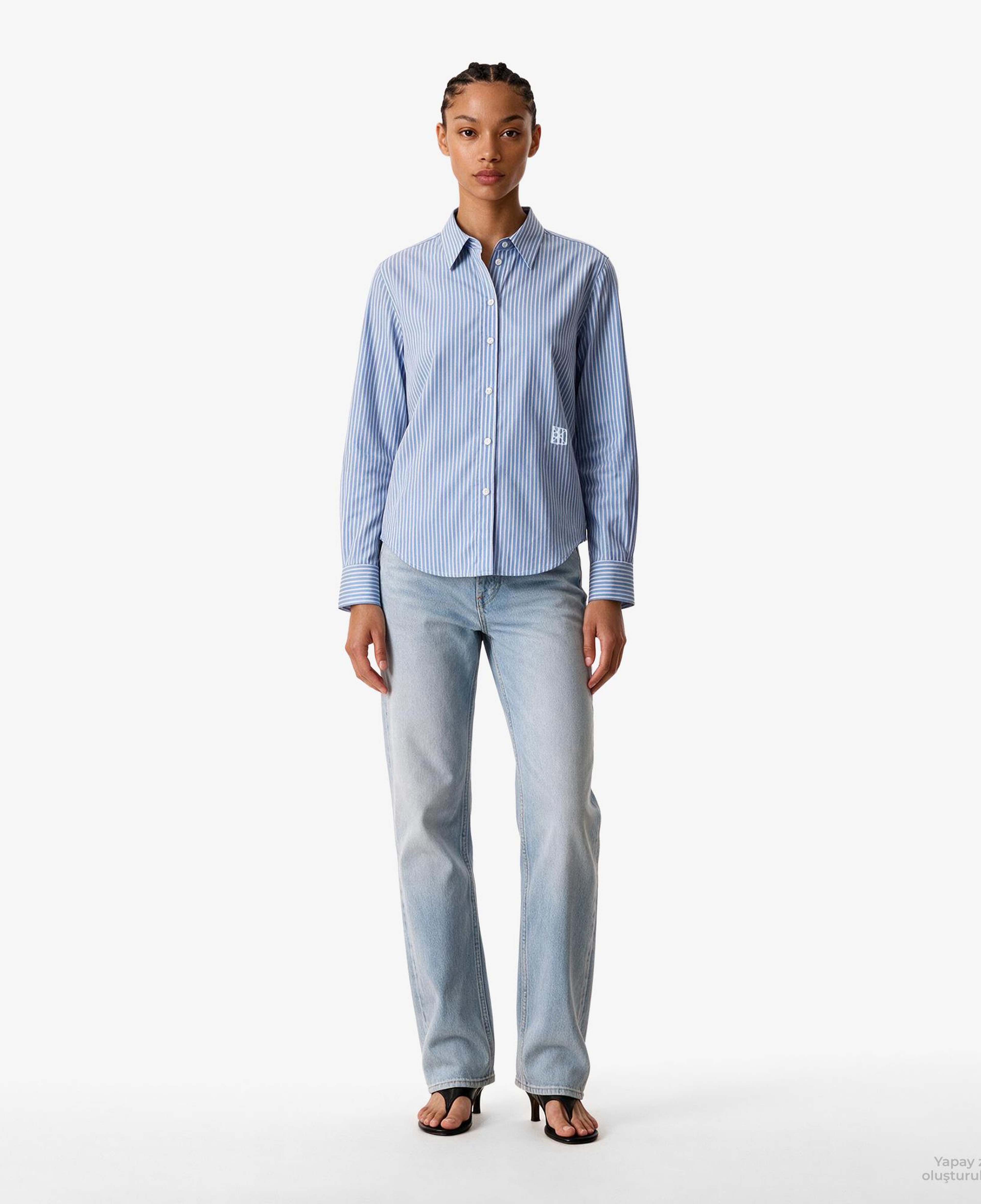 Calvin Klein Yarndye Cotton Poplin Regular Kadın Mavi Gömlek
