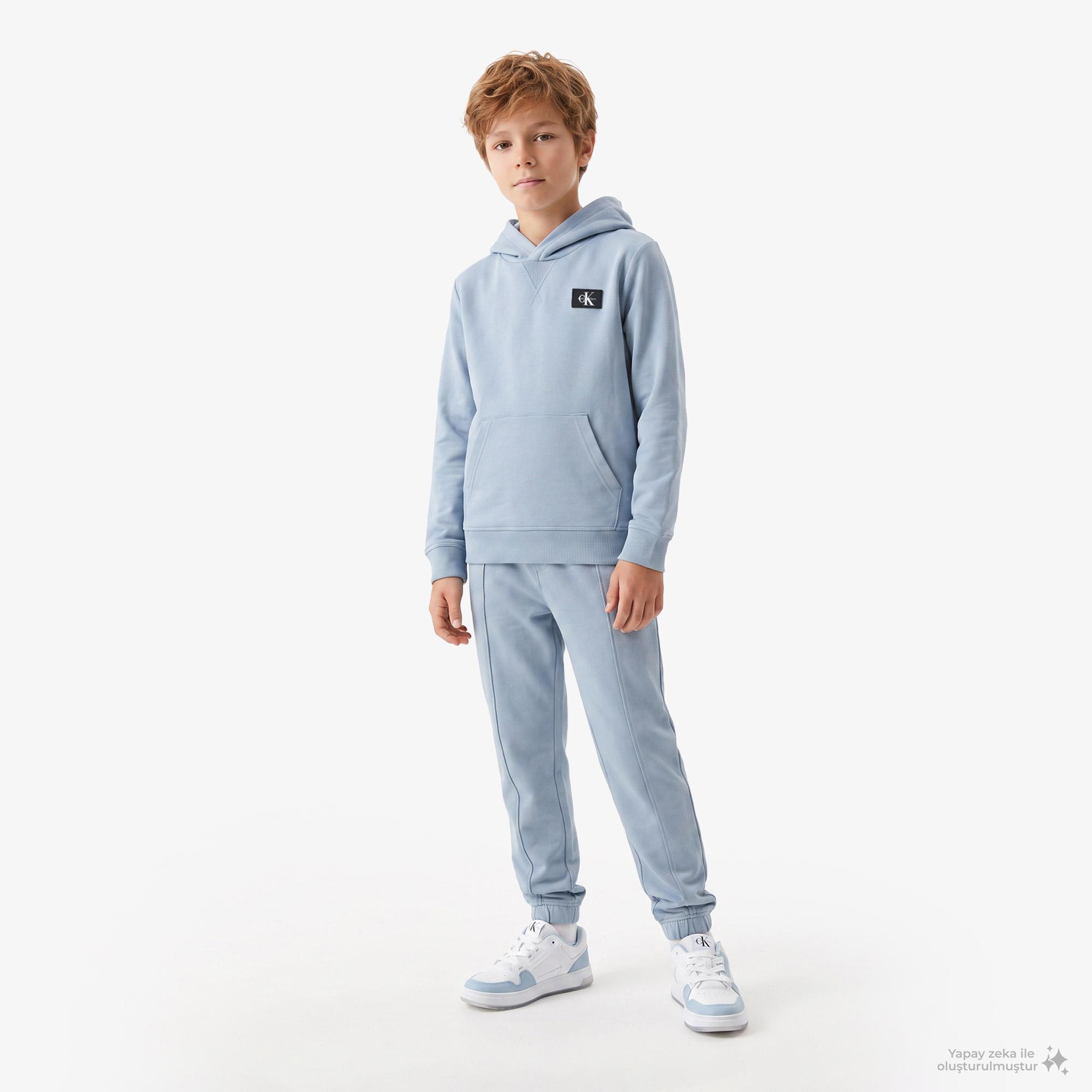 Calvin Klein Terry Woven Label Çocuk Mavi Sweatshirt