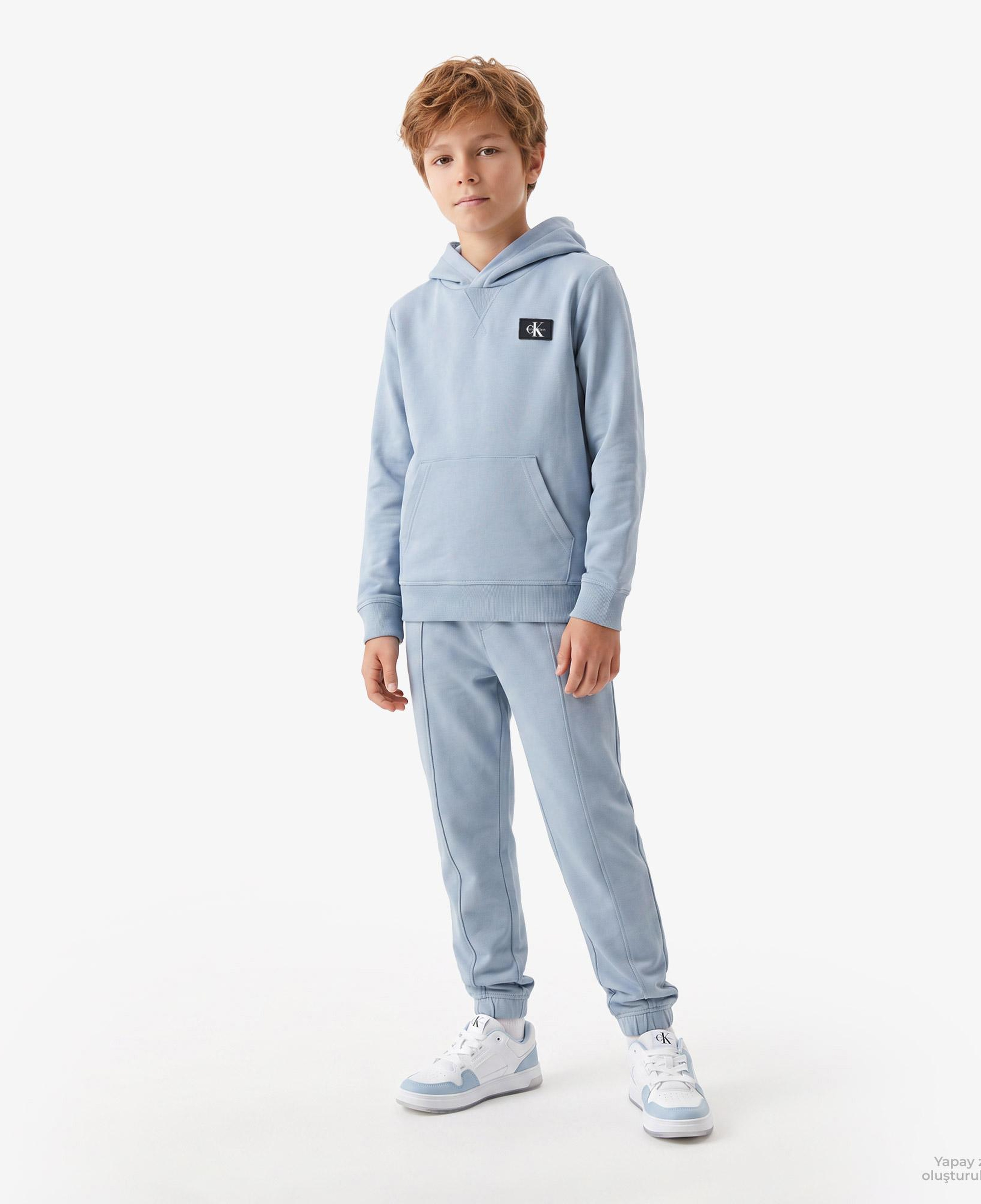 Calvin Klein Terry Woven Label Çocuk Mavi Sweatshirt
