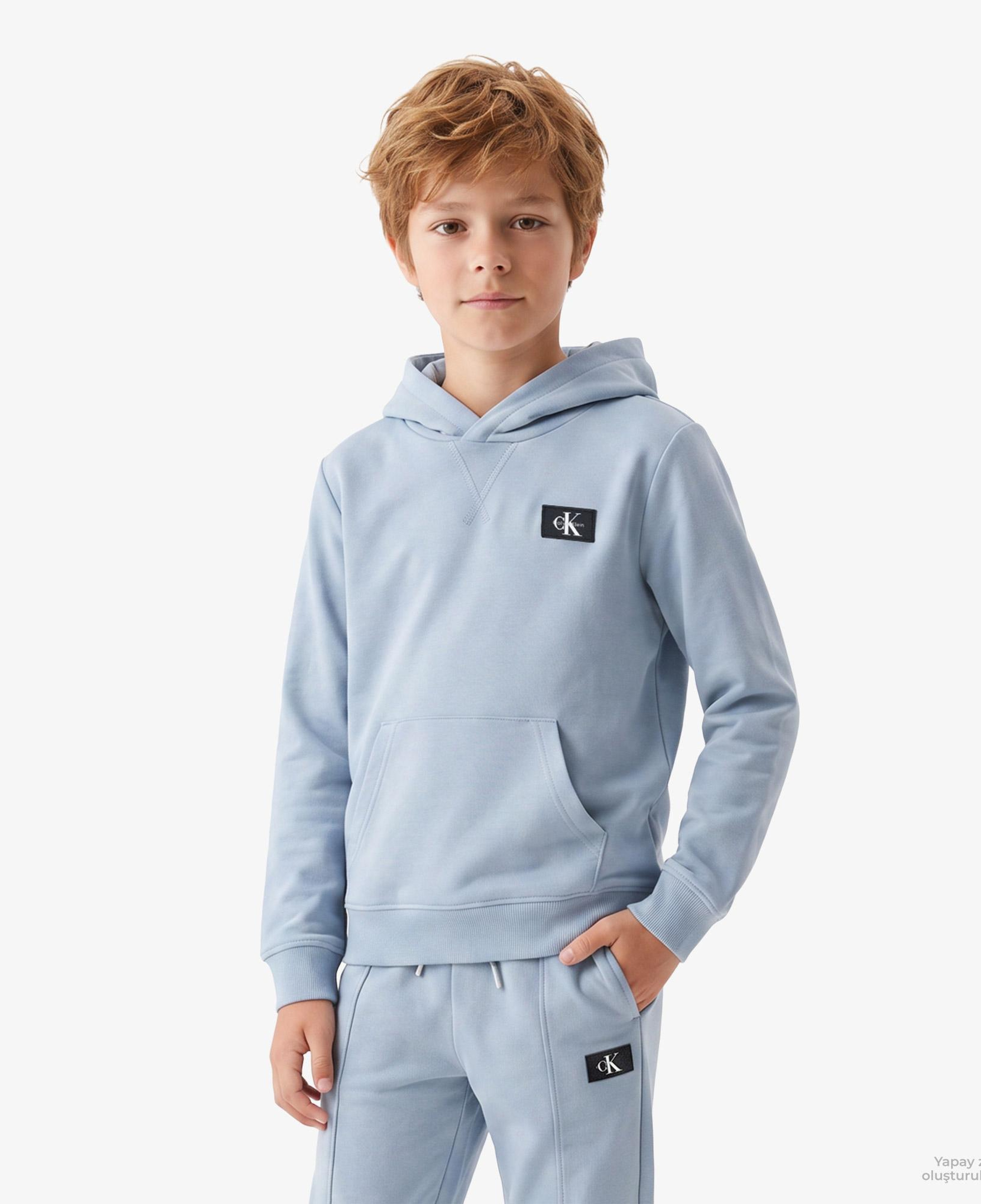 Calvin Klein Terry Woven Label Çocuk Mavi Sweatshirt