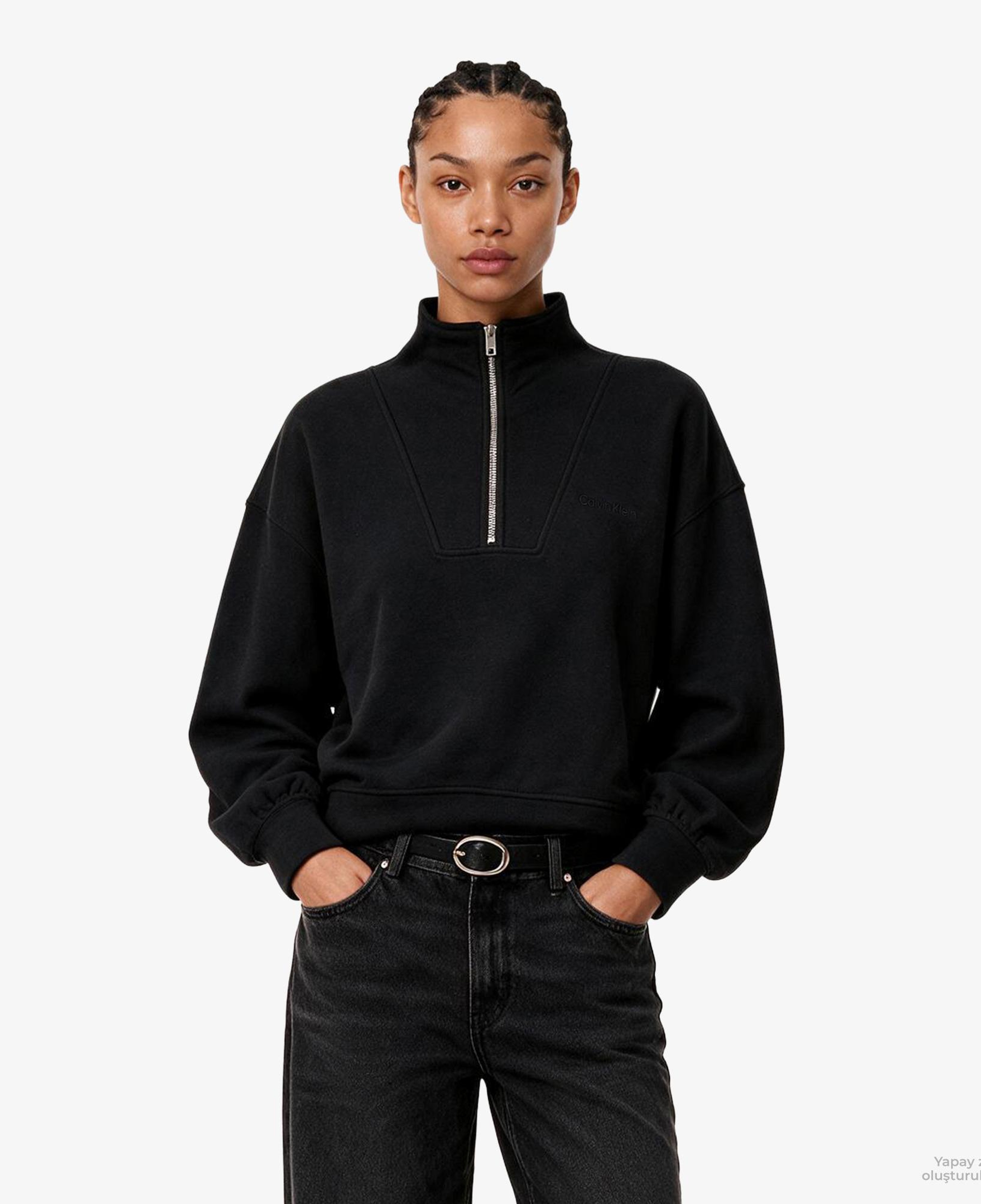 Calvin Klein French Terry Standard Logo To Kadın Siyah Sweatshirt