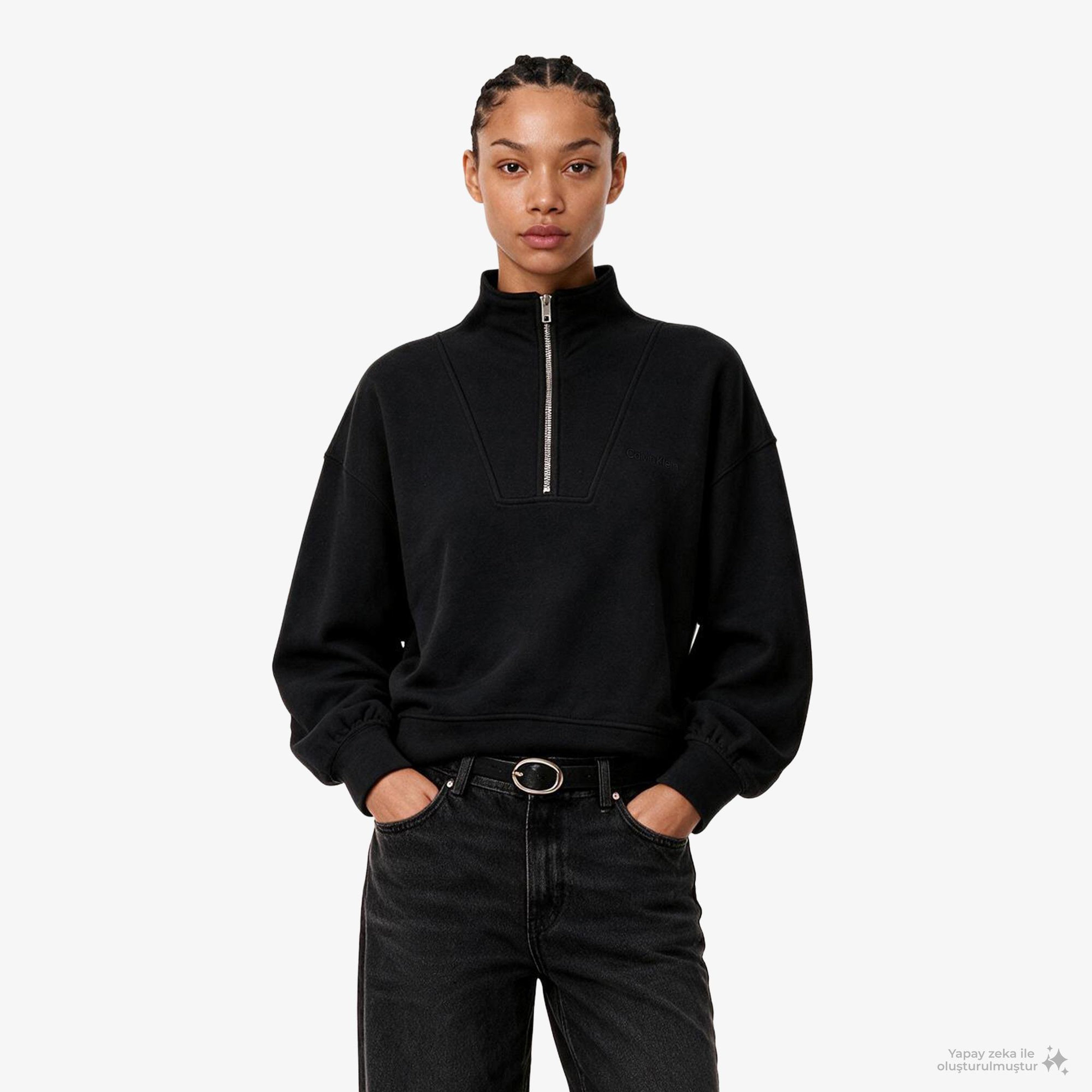 Calvin Klein French Terry Standard Logo To Kadın Siyah Sweatshirt