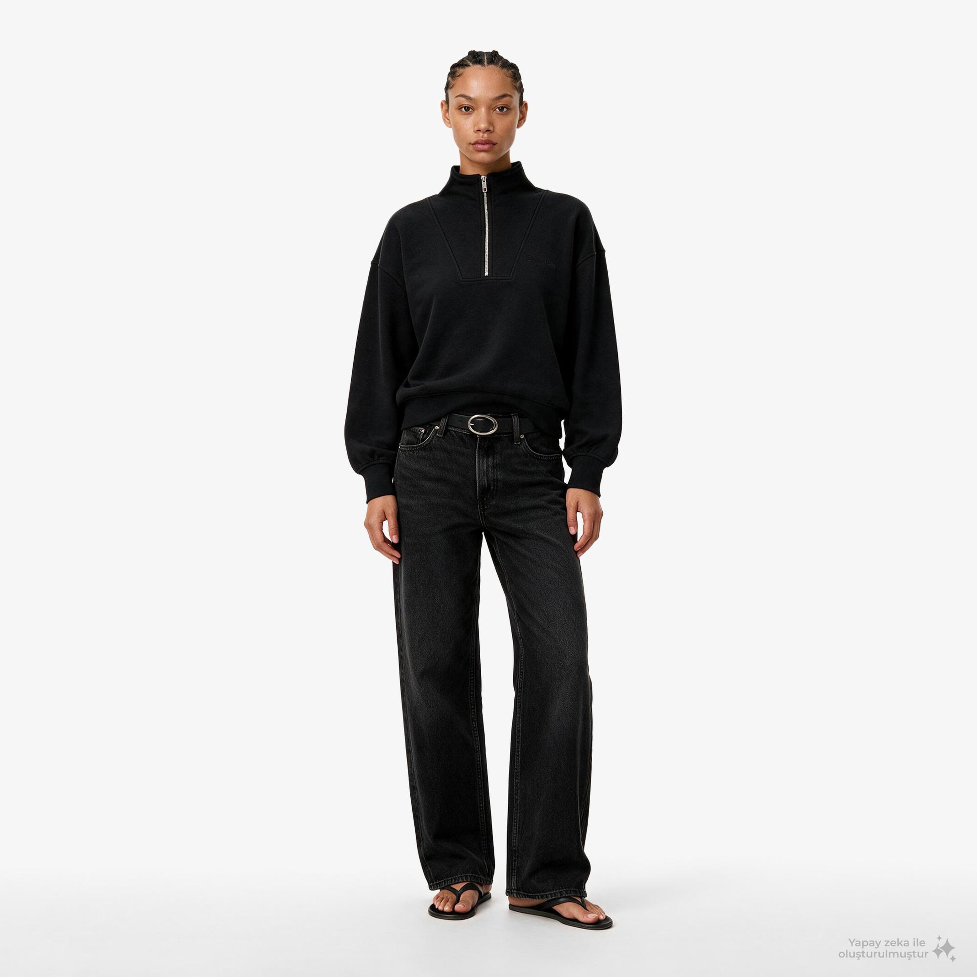 Calvin Klein French Terry Standard Logo To Kadın Siyah Sweatshirt