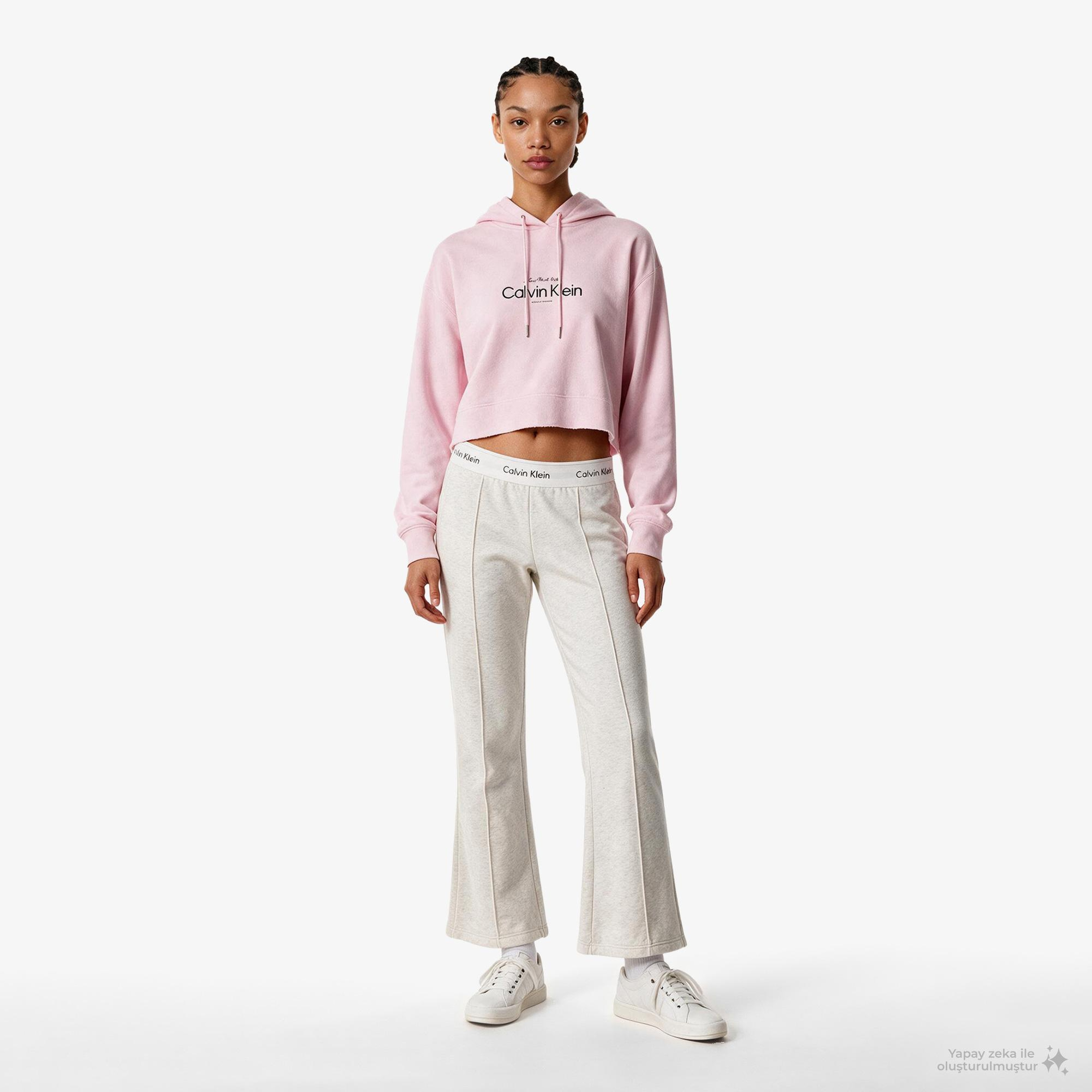 Calvin Klein Terry Logo Waistband Track Kadın Gri Eşofman Altı