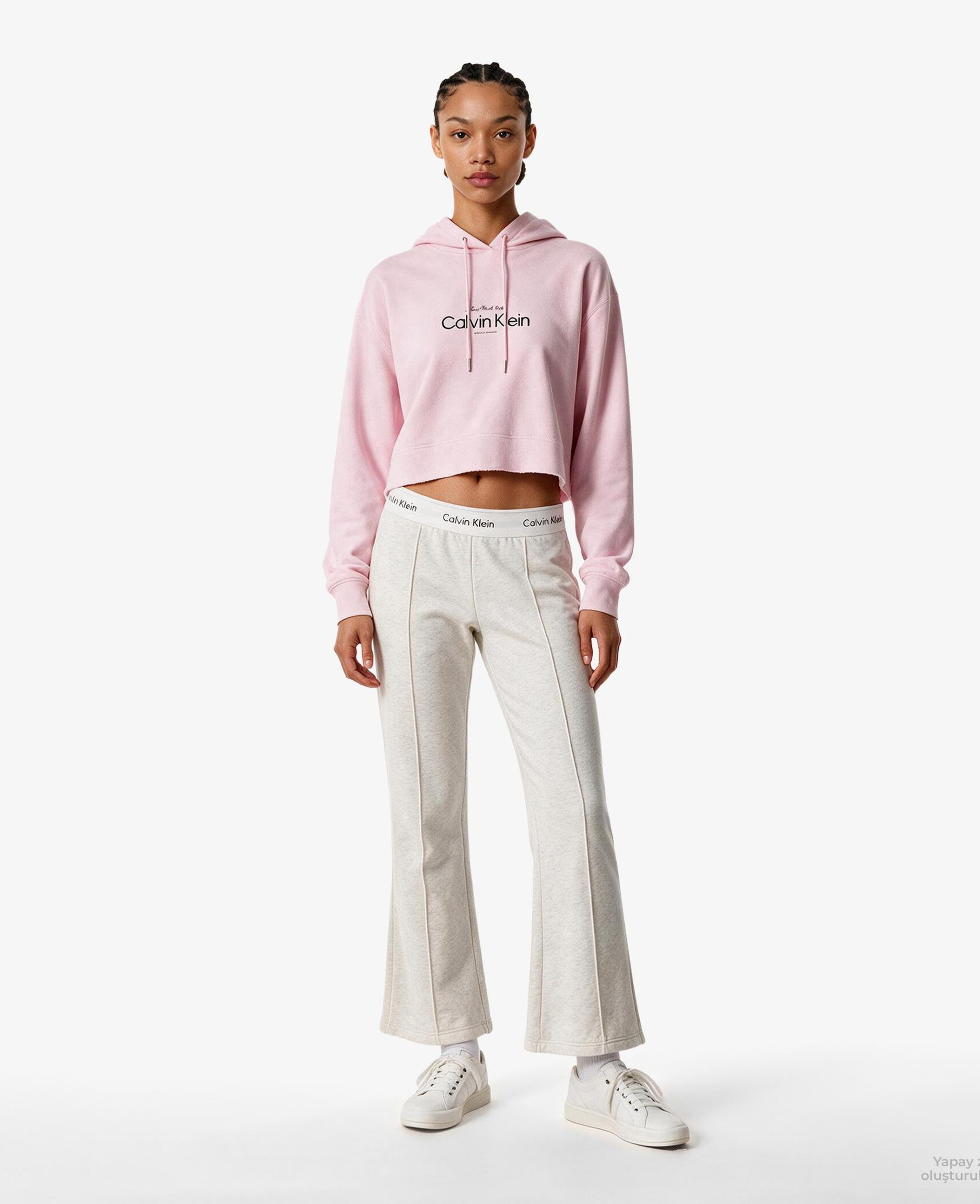 Calvin Klein Terry Logo Waistband Track Kadın Gri Eşofman Altı