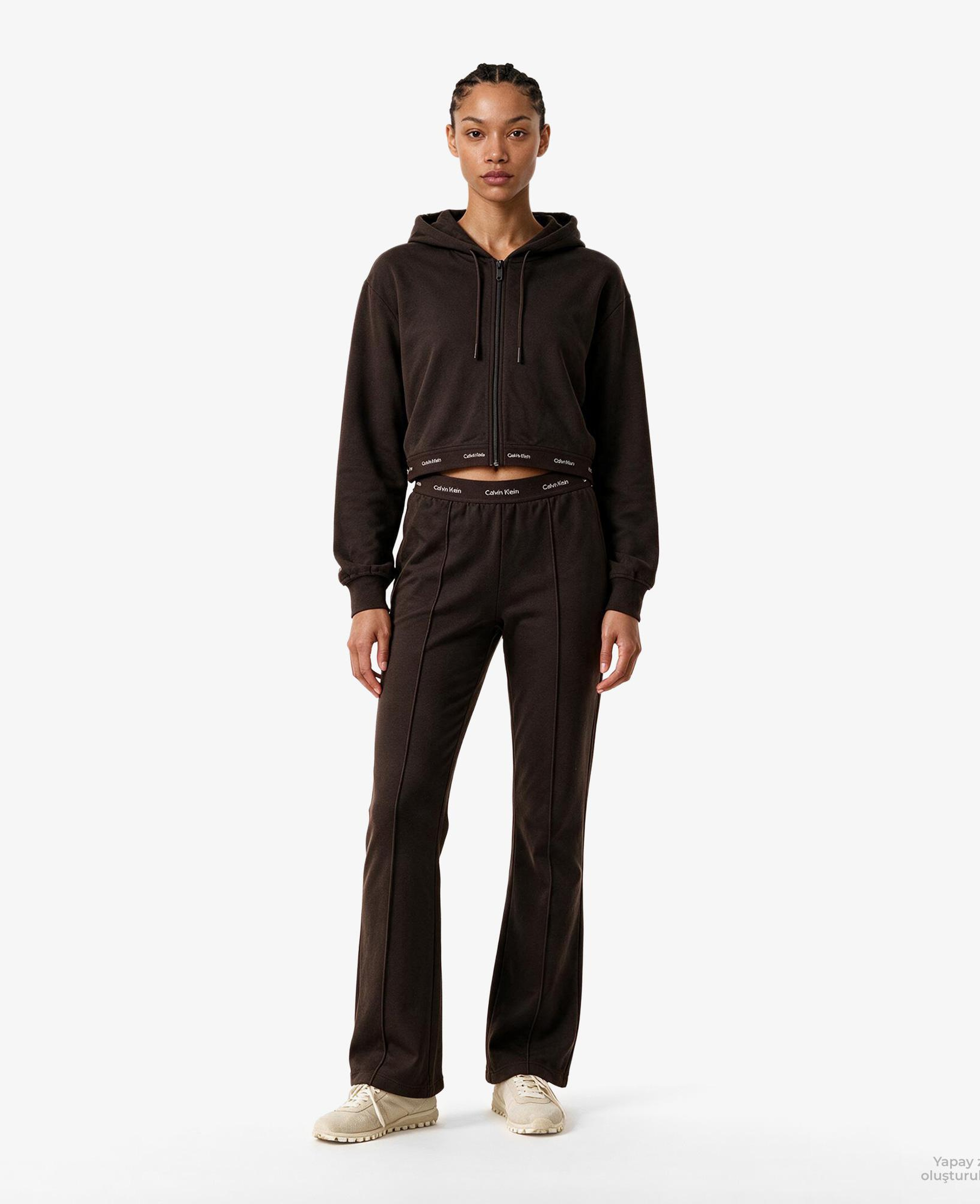 Calvin Klein Terry Logo Waist Cropped Kadın Kahverengi Sweatshirt