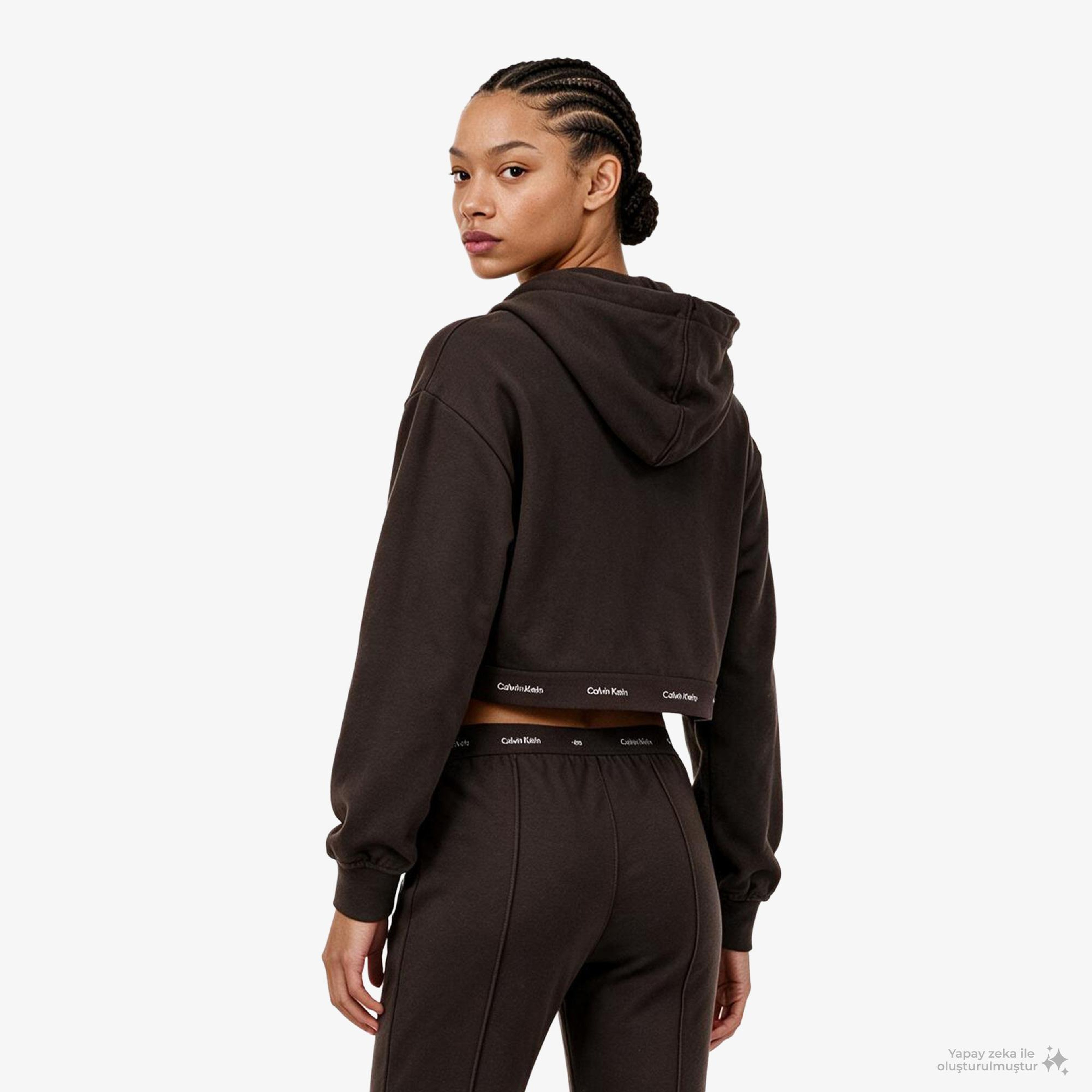 Calvin Klein Terry Logo Waist Cropped Kadın Kahverengi Sweatshirt