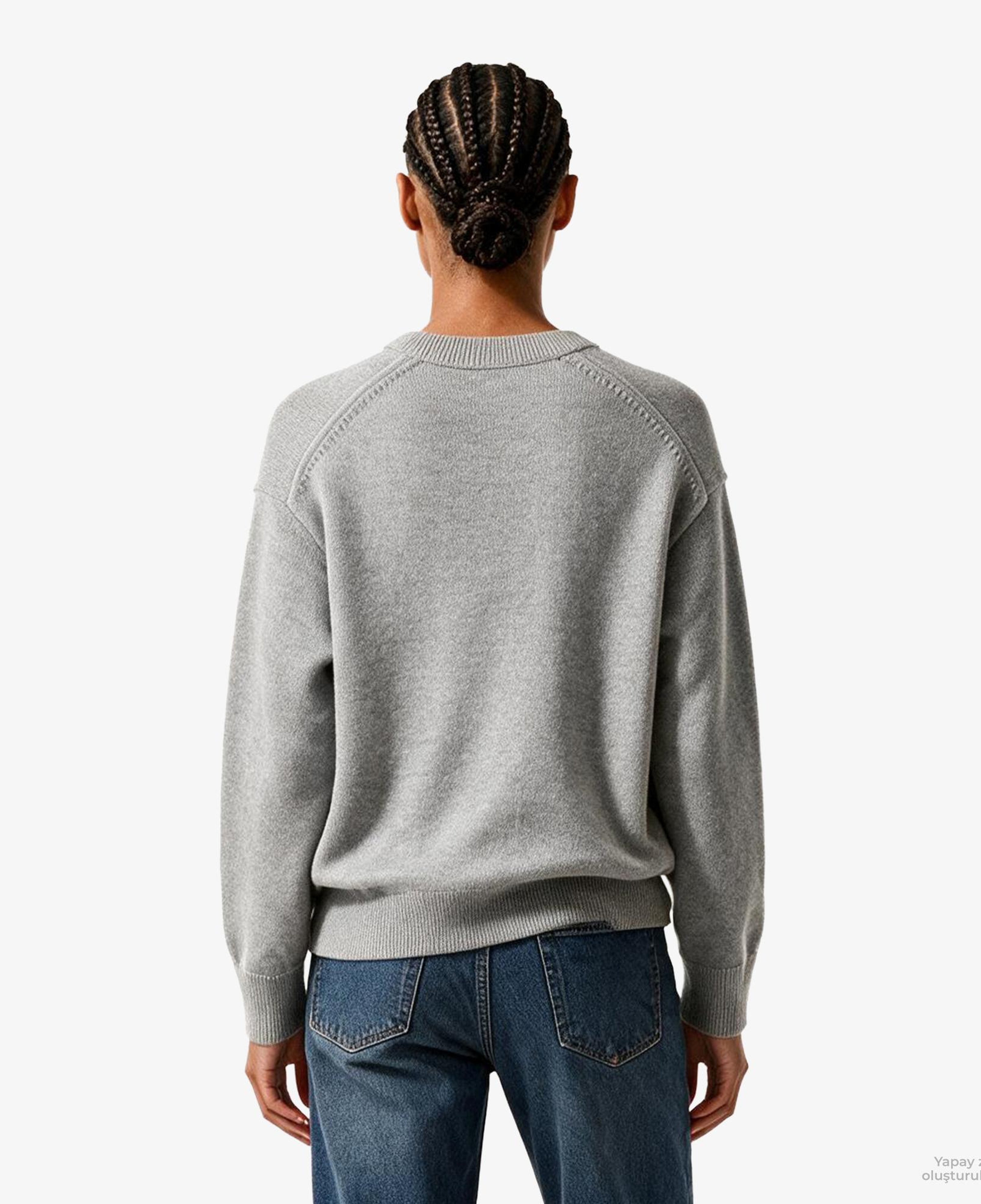 Calvin Klein Contrast Logo Kadın Gri Triko