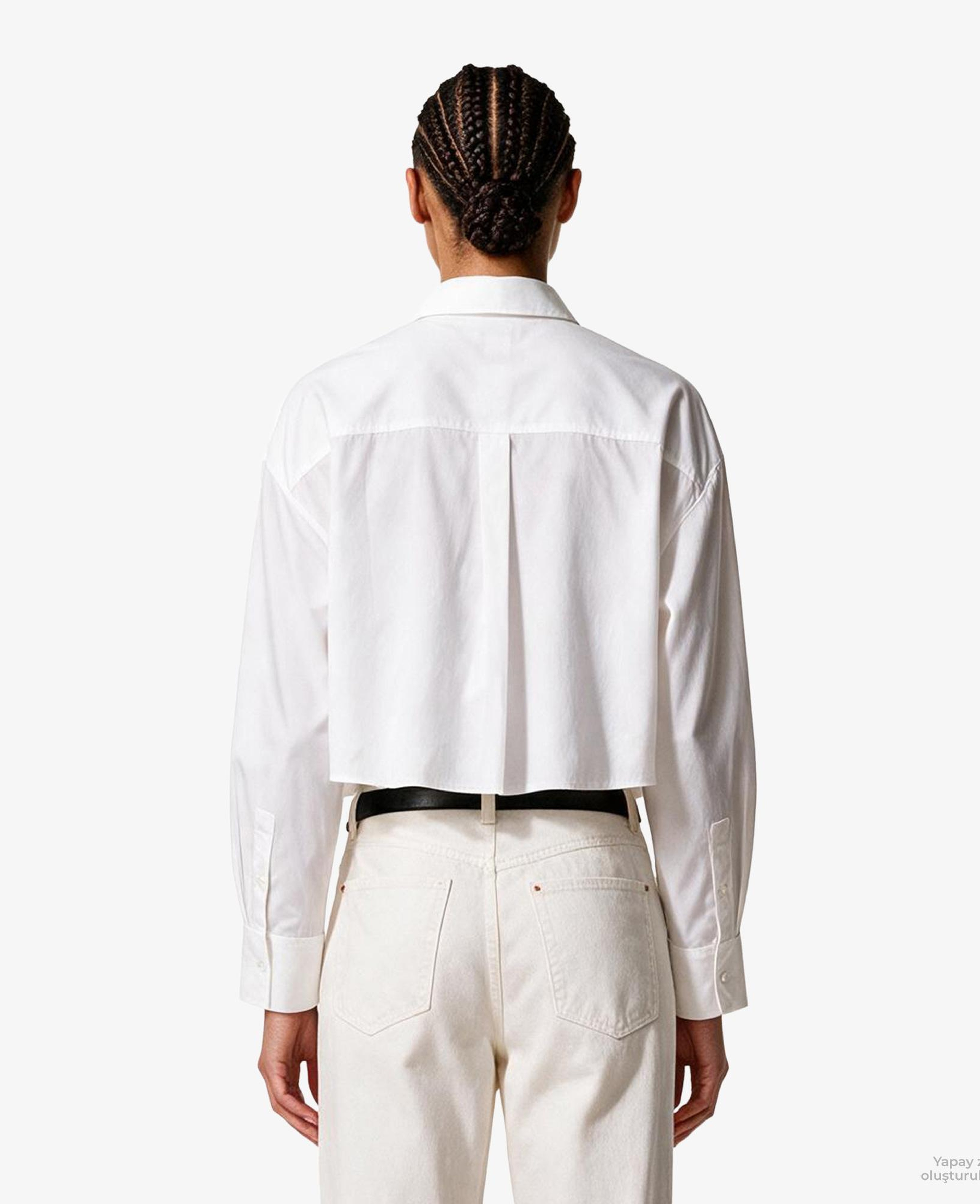 Calvin Klein Cotton Poplin Cropped Kadın Beyaz Gömlek