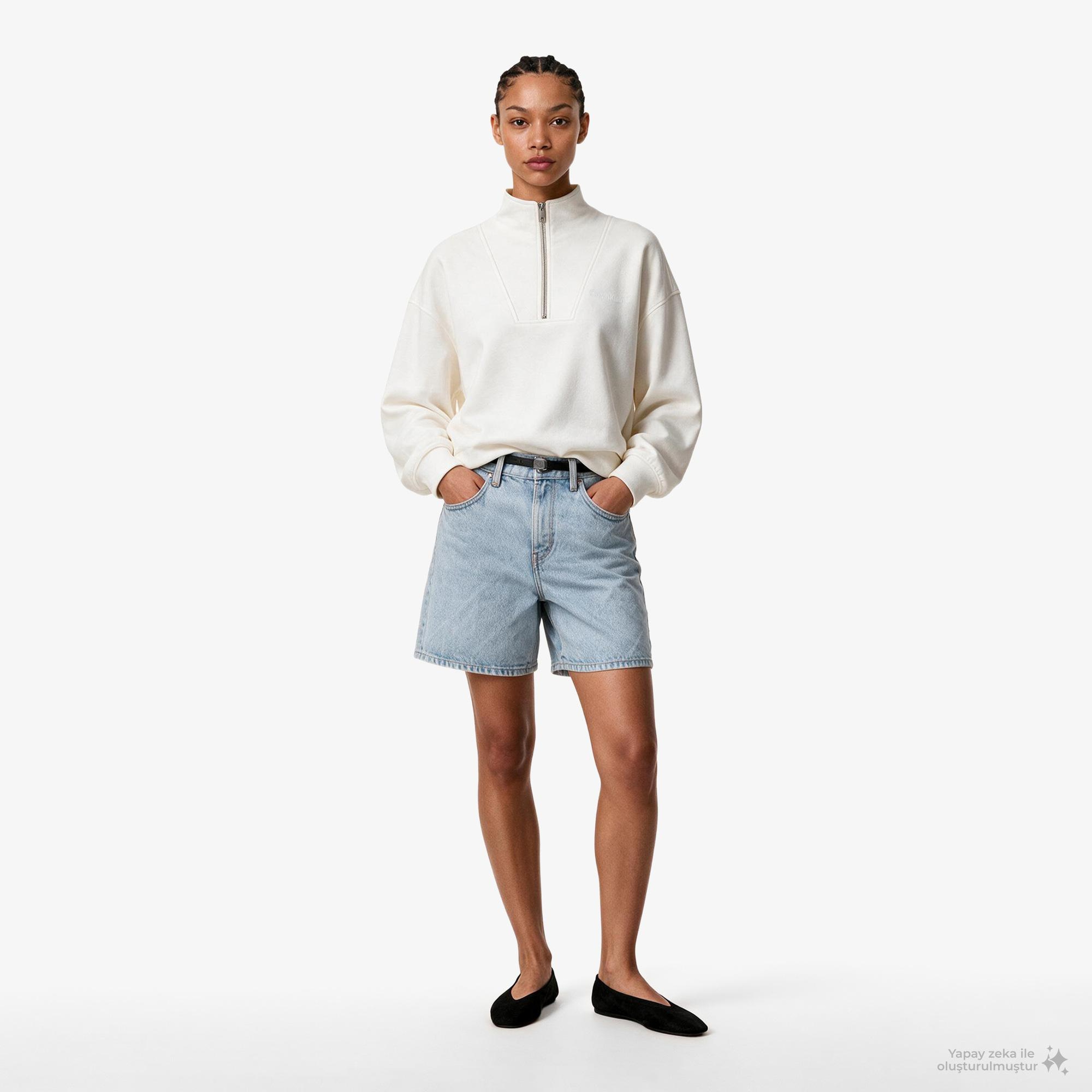 Calvin Klein French Terry Standard Logo To Kadın Beyaz Sweatshirt