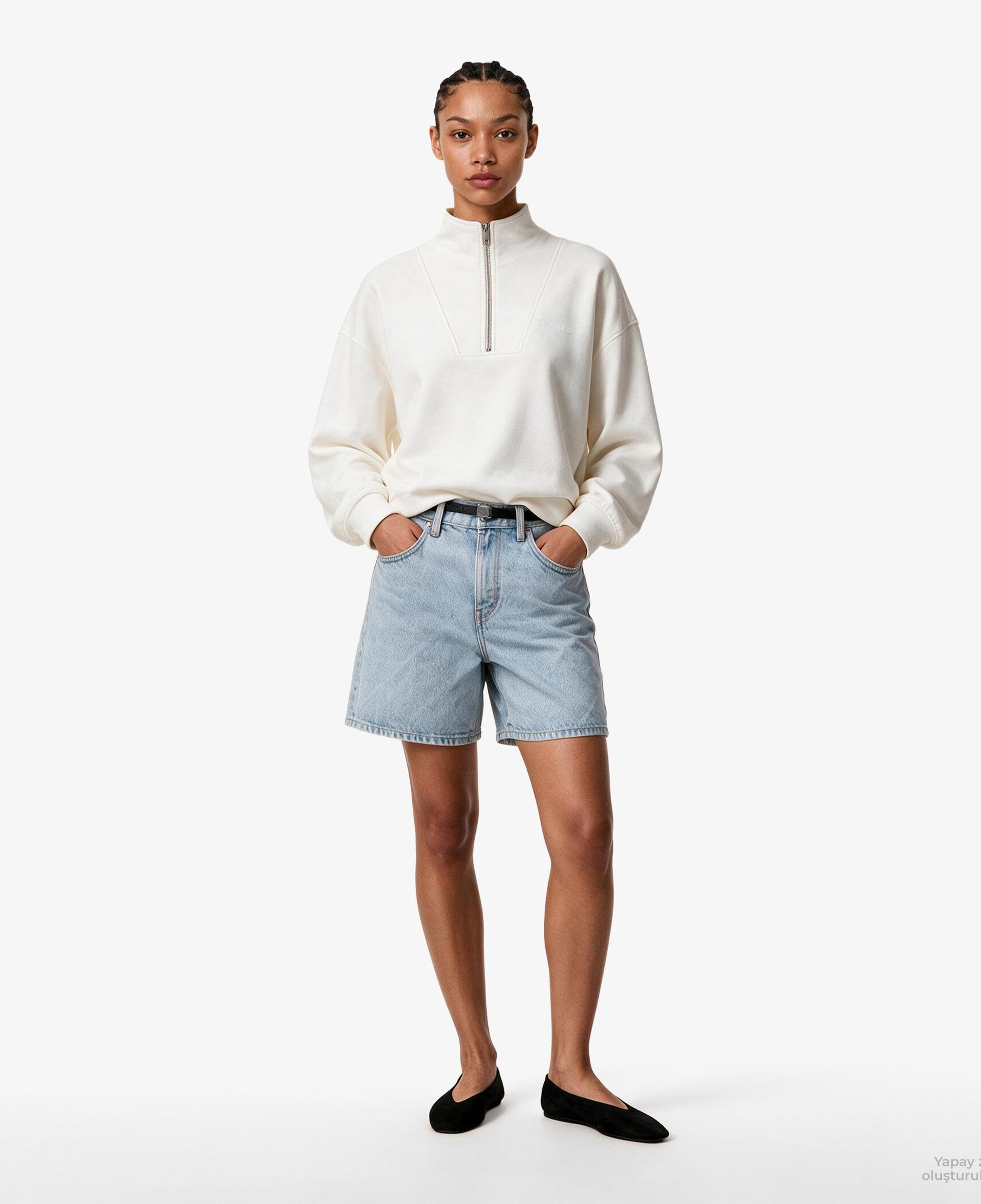 Calvin Klein French Terry Standard Logo To Kadın Beyaz Sweatshirt