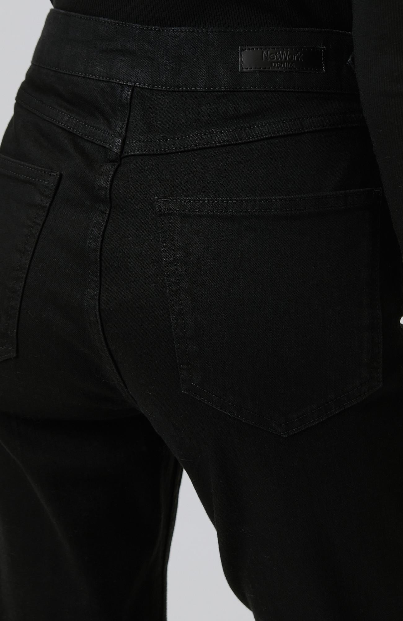 Network Kadın Siyah Aksesuarlı Flare Denim Pantolon