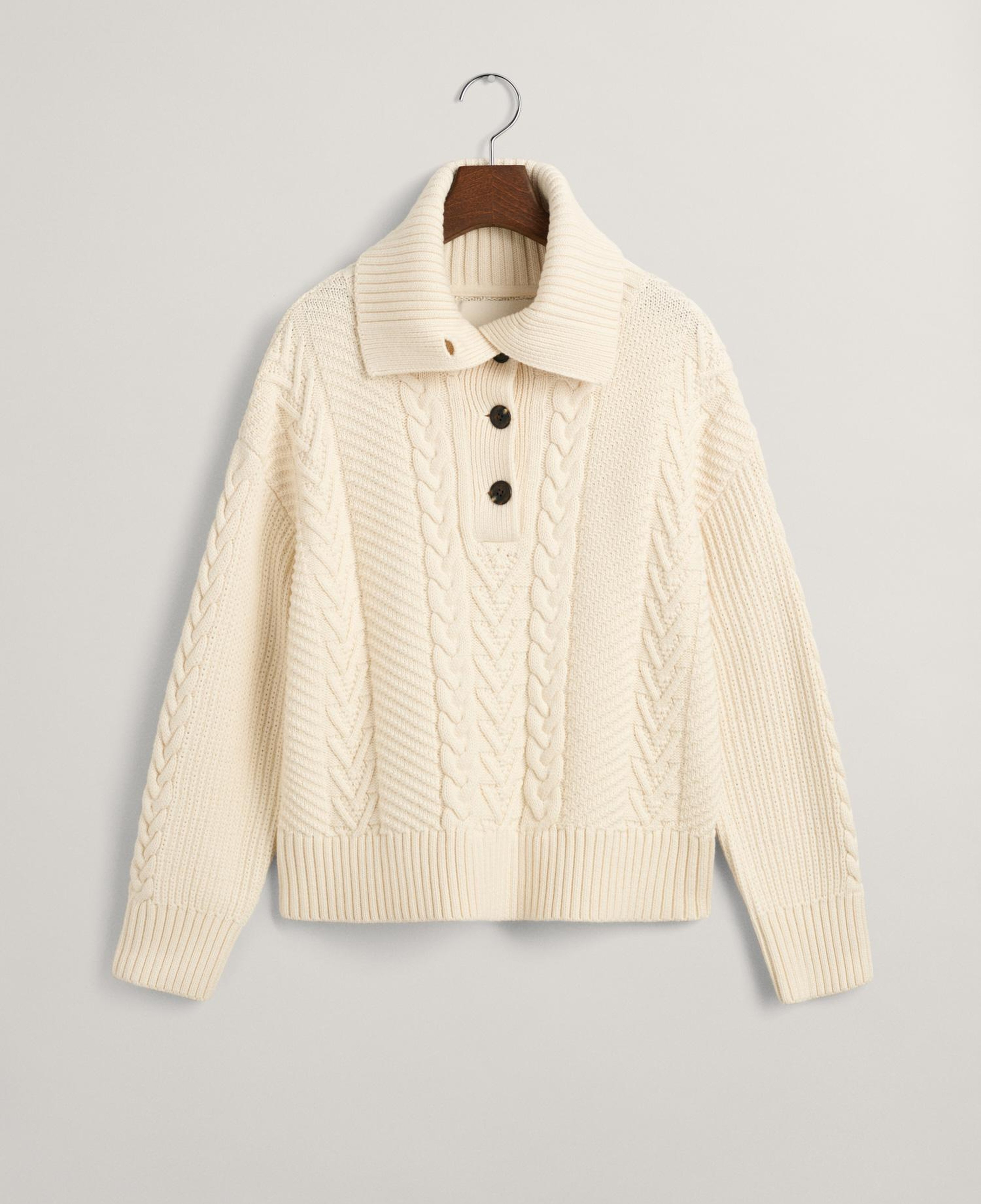 GANT Kadın Krem Relaxed Fit Klasik Yaka Desenli Kazak