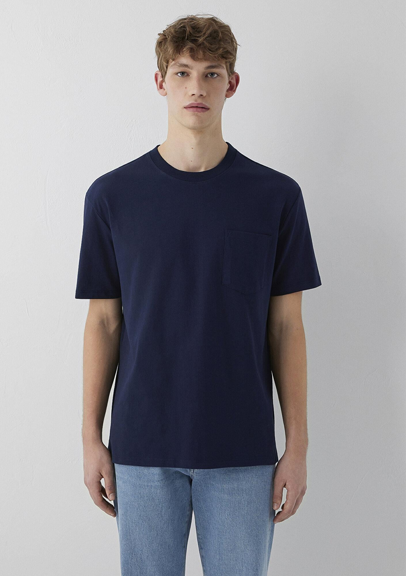 Mavi Cepli Lacivert Basic Tişört Loose Fit / Bol Rahat Kesim 066248-70490