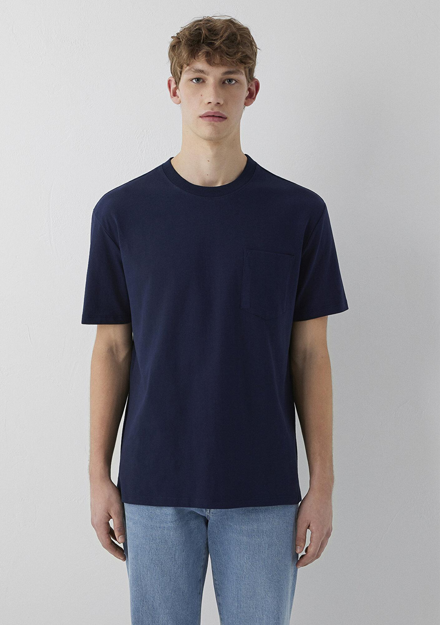Mavi Cepli Lacivert Basic Tişört Loose Fit / Bol Rahat Kesim 066248-70490