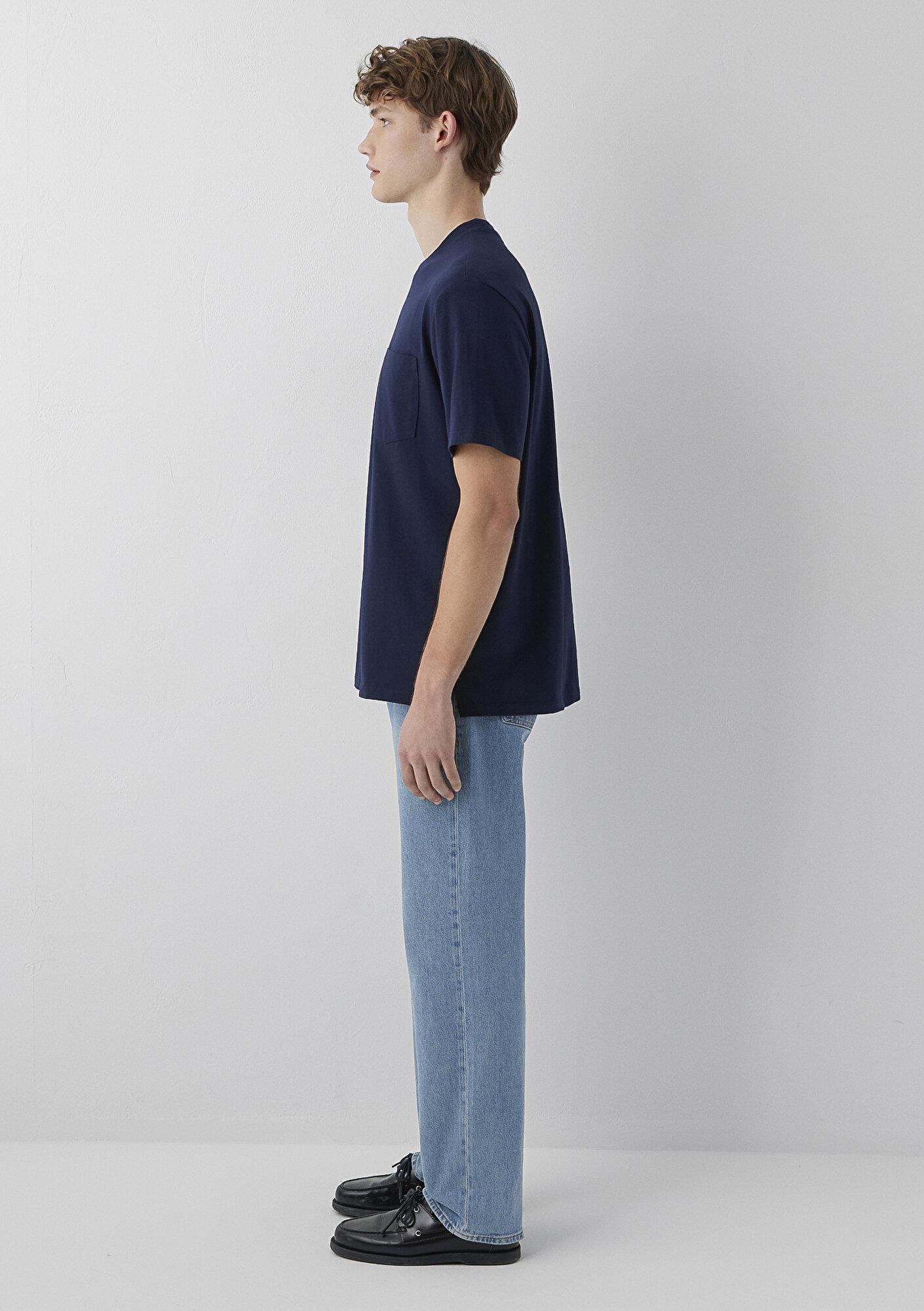 Mavi Cepli Lacivert Basic Tişört Loose Fit / Bol Rahat Kesim 066248-70490