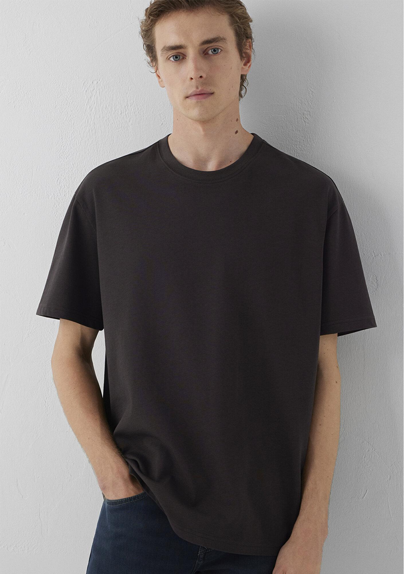 Mavi Bisiklet Yaka Kahverengi Basic Tişört Loose Fit / Bol Rahat Kesim 0611596-70219