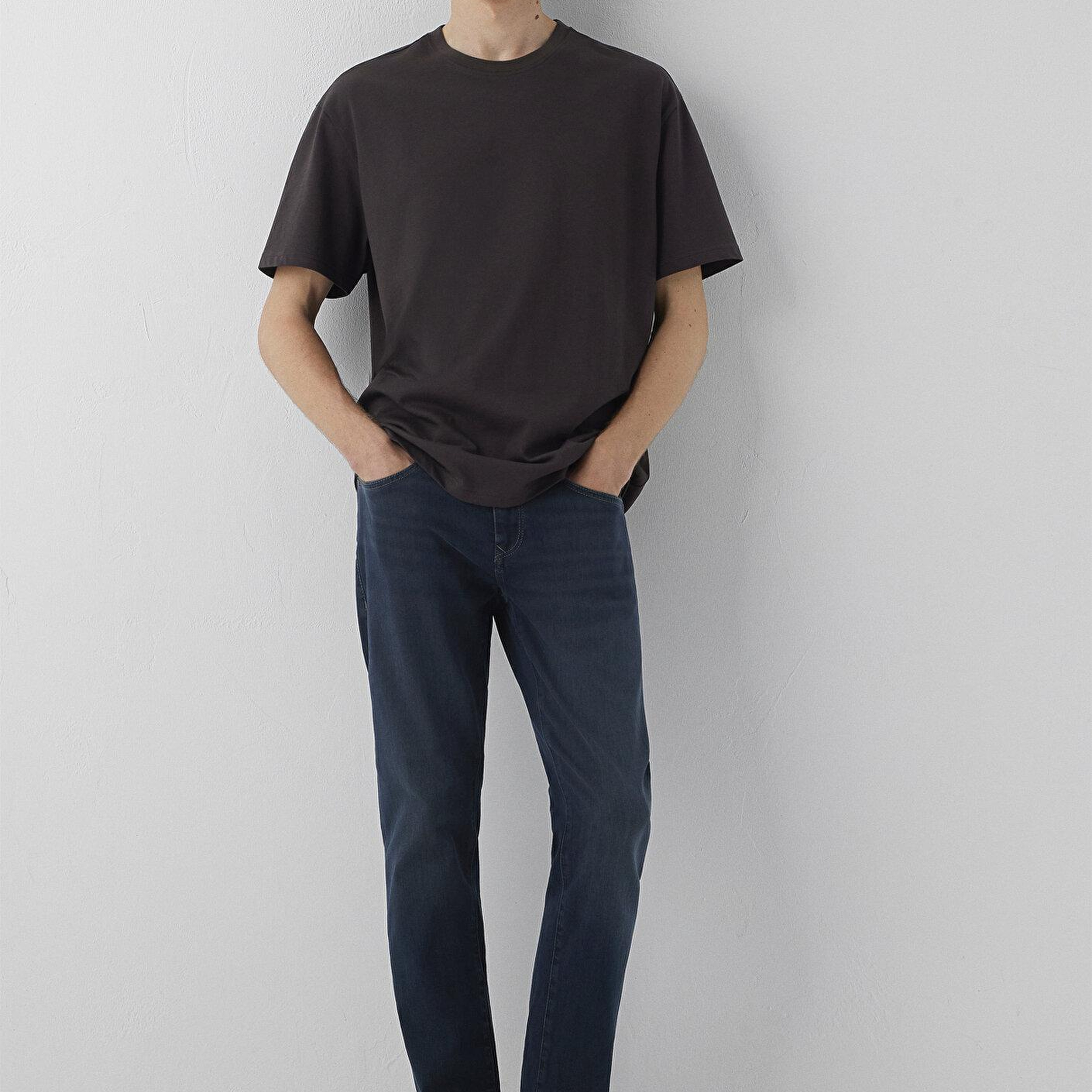 Mavi Bisiklet Yaka Kahverengi Basic Tişört Loose Fit / Bol Rahat Kesim 0611596-70219