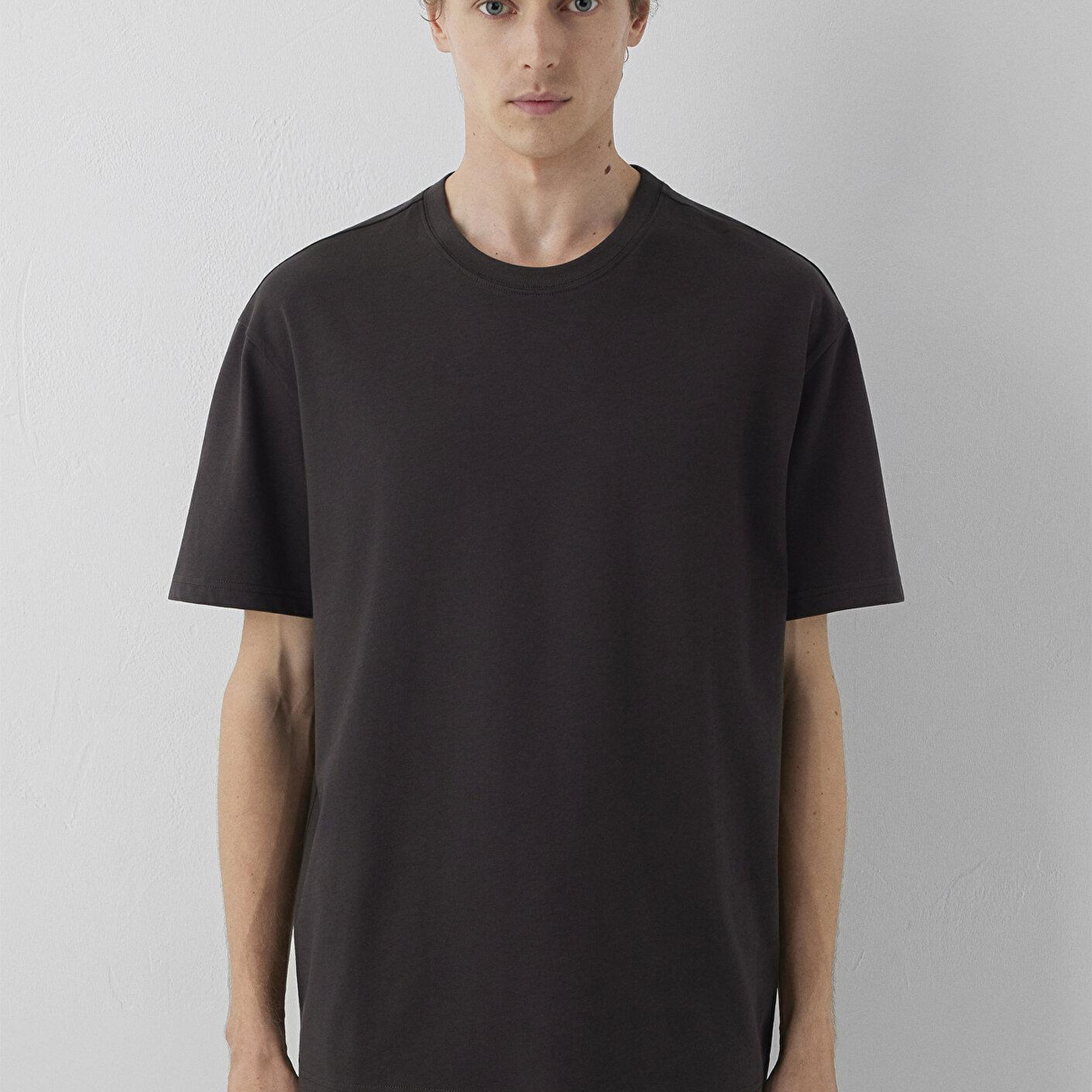 Mavi Bisiklet Yaka Kahverengi Basic Tişört Loose Fit / Bol Rahat Kesim 0611596-70219