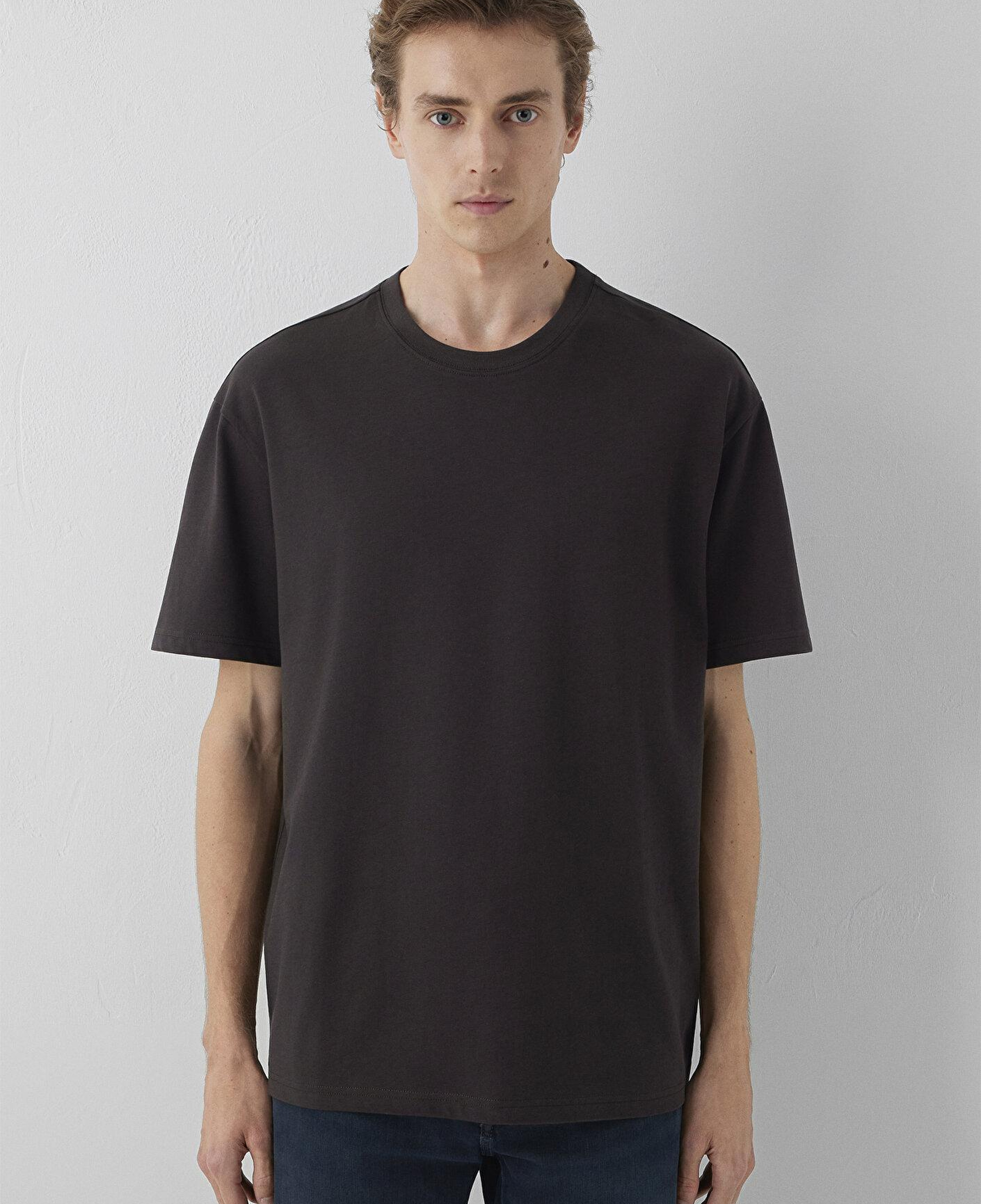 Mavi Bisiklet Yaka Kahverengi Basic Tişört Loose Fit / Bol Rahat Kesim 0611596-70219
