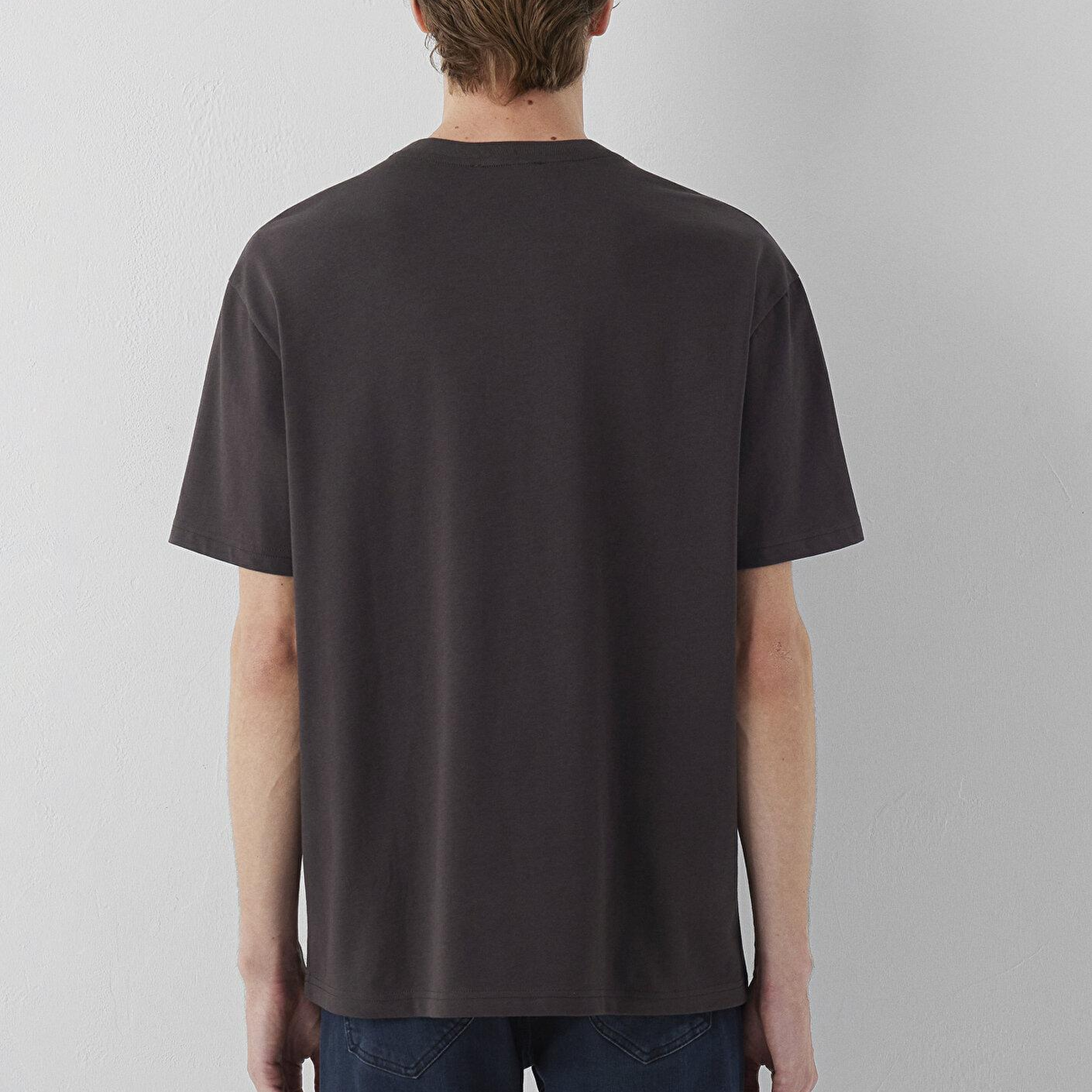 Mavi Bisiklet Yaka Kahverengi Basic Tişört Loose Fit / Bol Rahat Kesim 0611596-70219