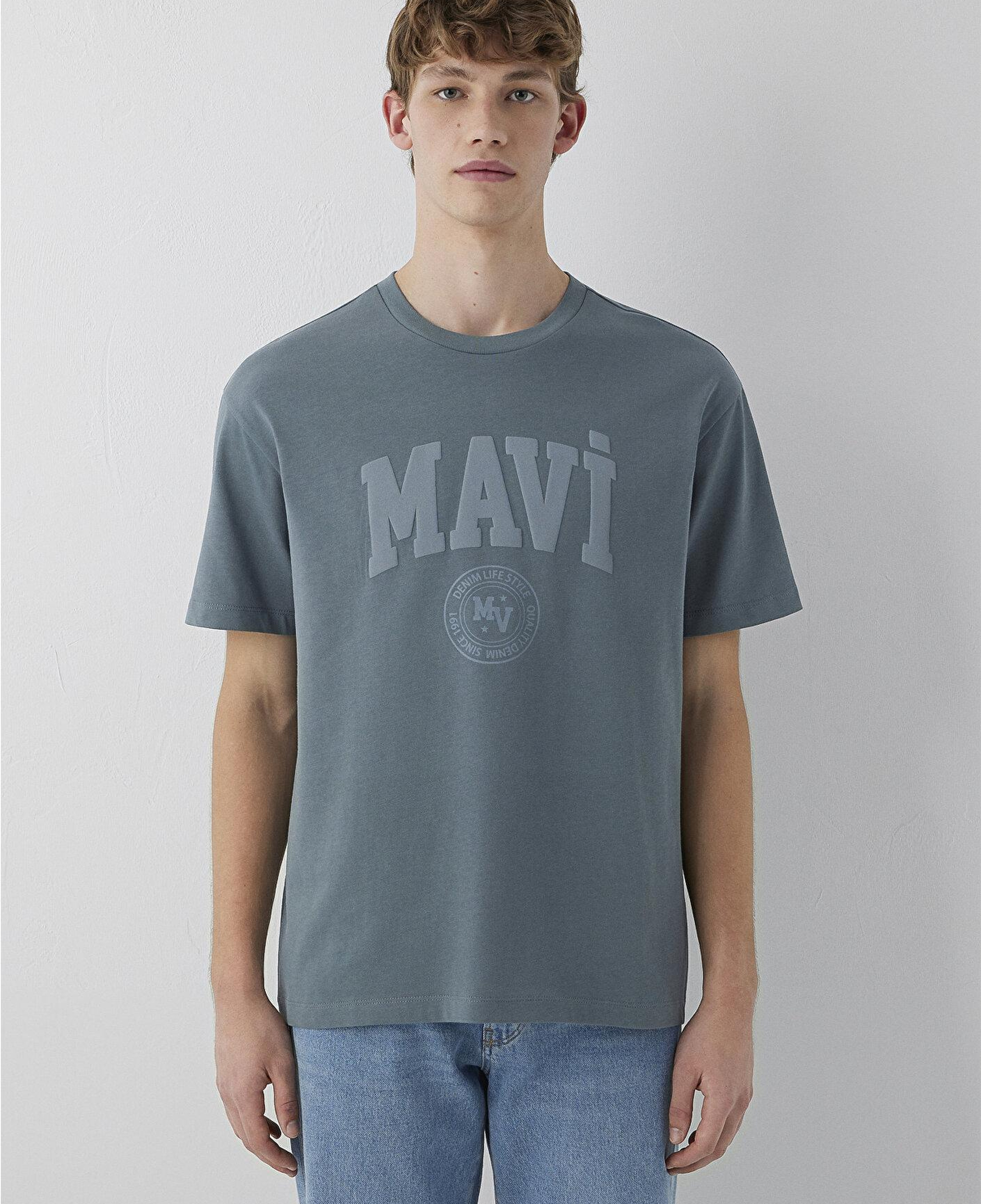 Mavi Mavi Logo Baskılı Gri Tişört Loose Fit / Bol Rahat Kesim 0612897-80889