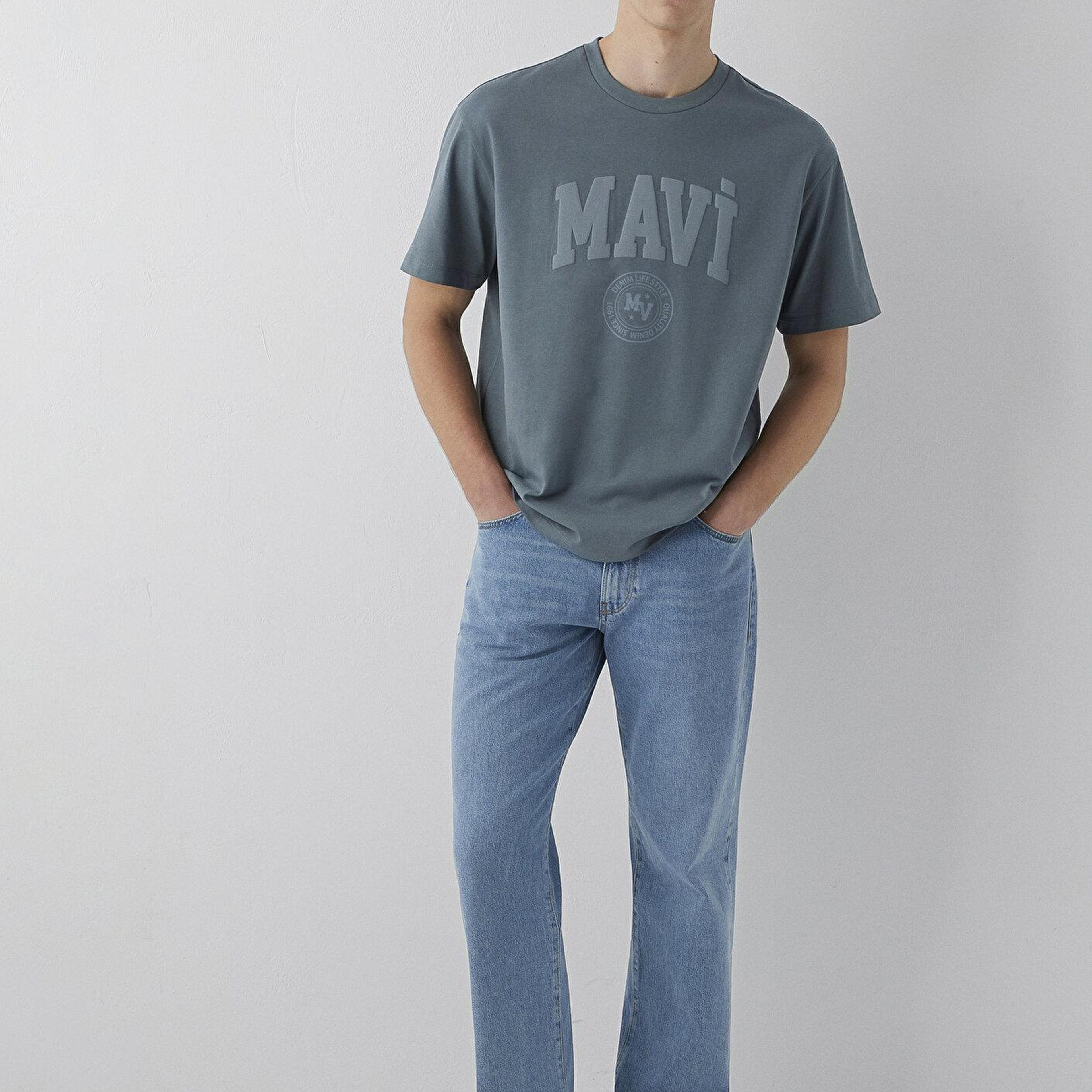 Mavi Mavi Logo Baskılı Gri Tişört Loose Fit / Bol Rahat Kesim 0612897-80889