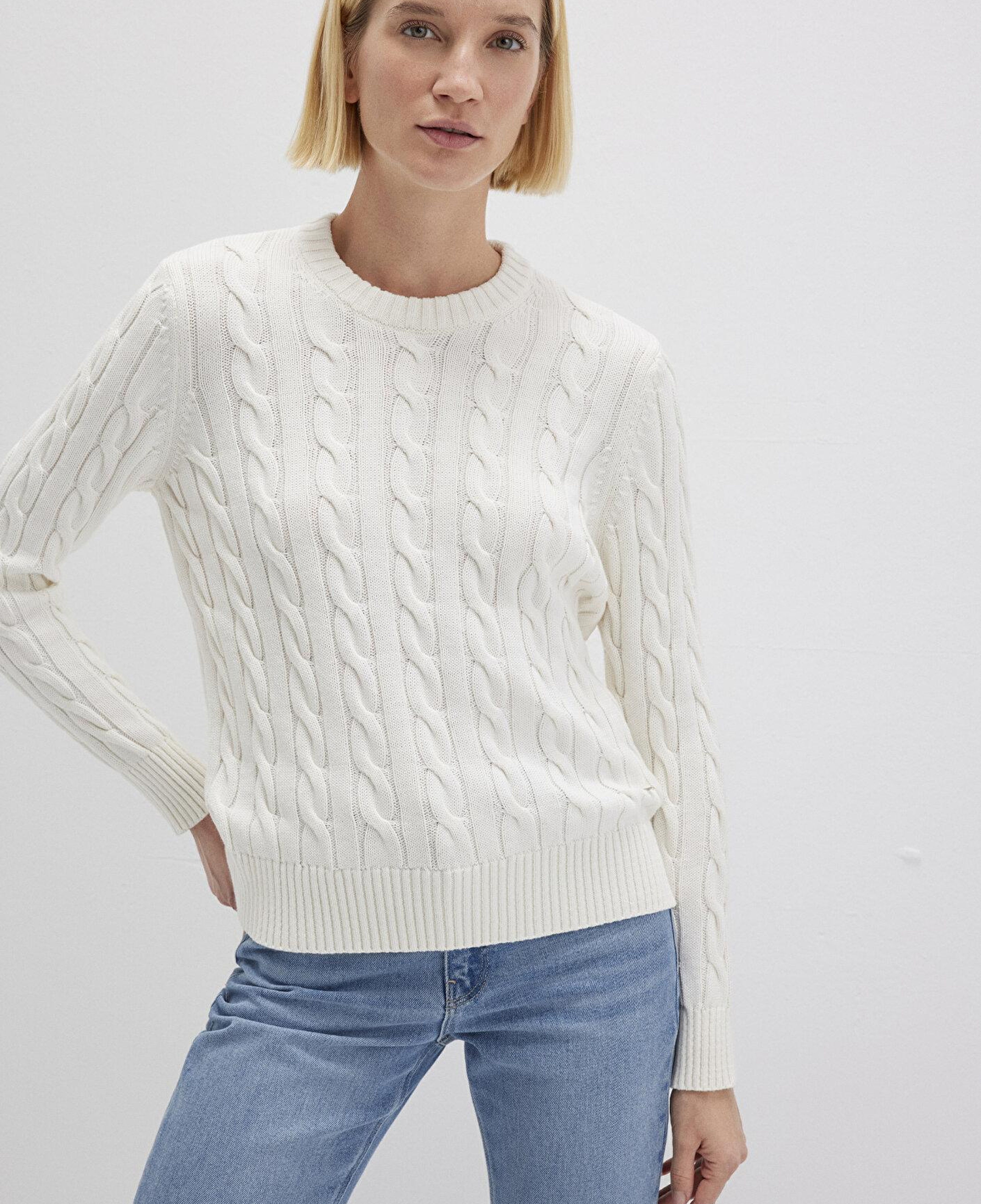Mavi İpek Karışımlı Bisiklet Yaka Ekru Kazak Slim Fit / Dar Kesim 1710721-70057