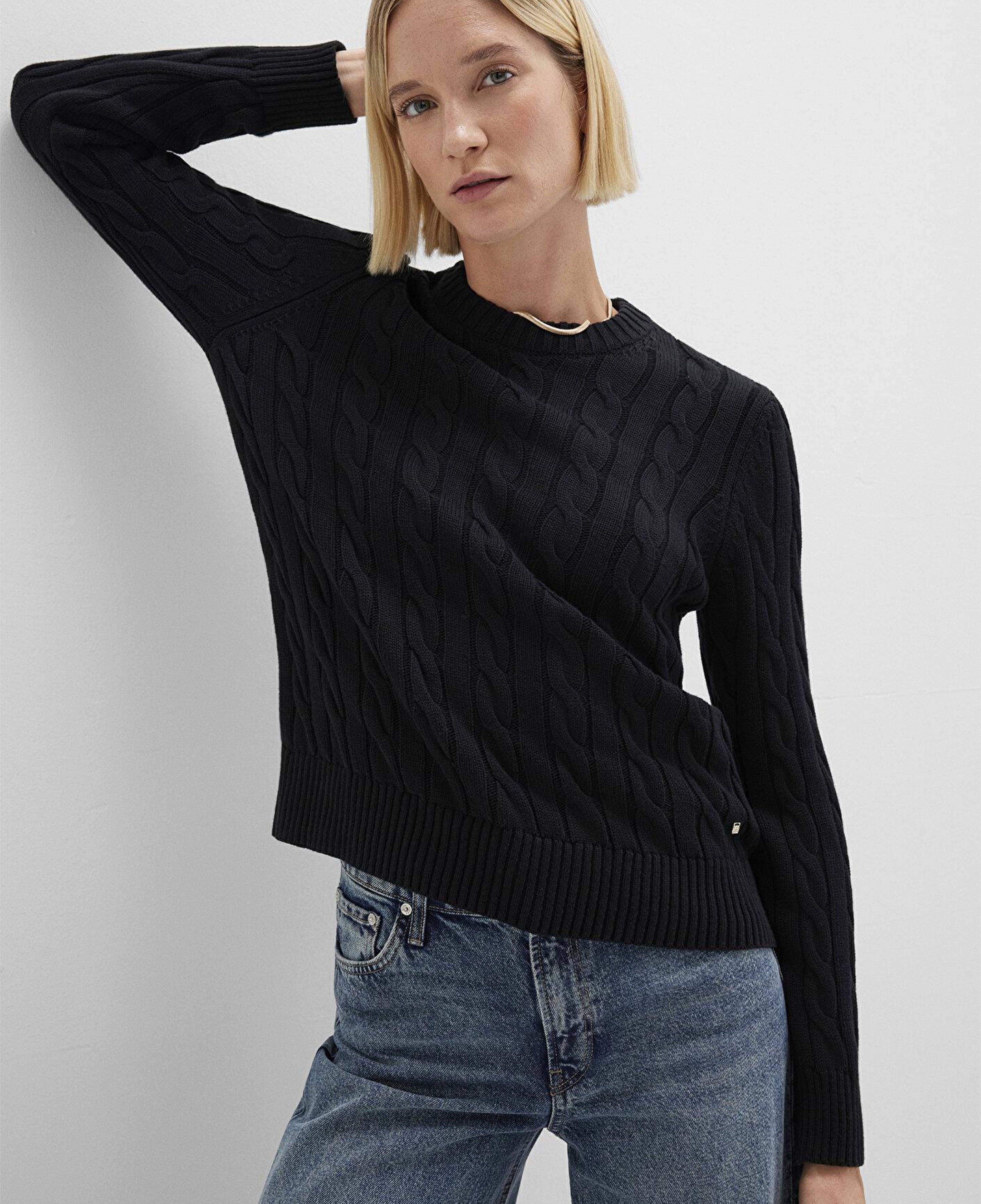 Mavi İpek Karışımlı Bisiklet Yaka Siyah Kazak Slim Fit / Dar Kesim 1710721-900