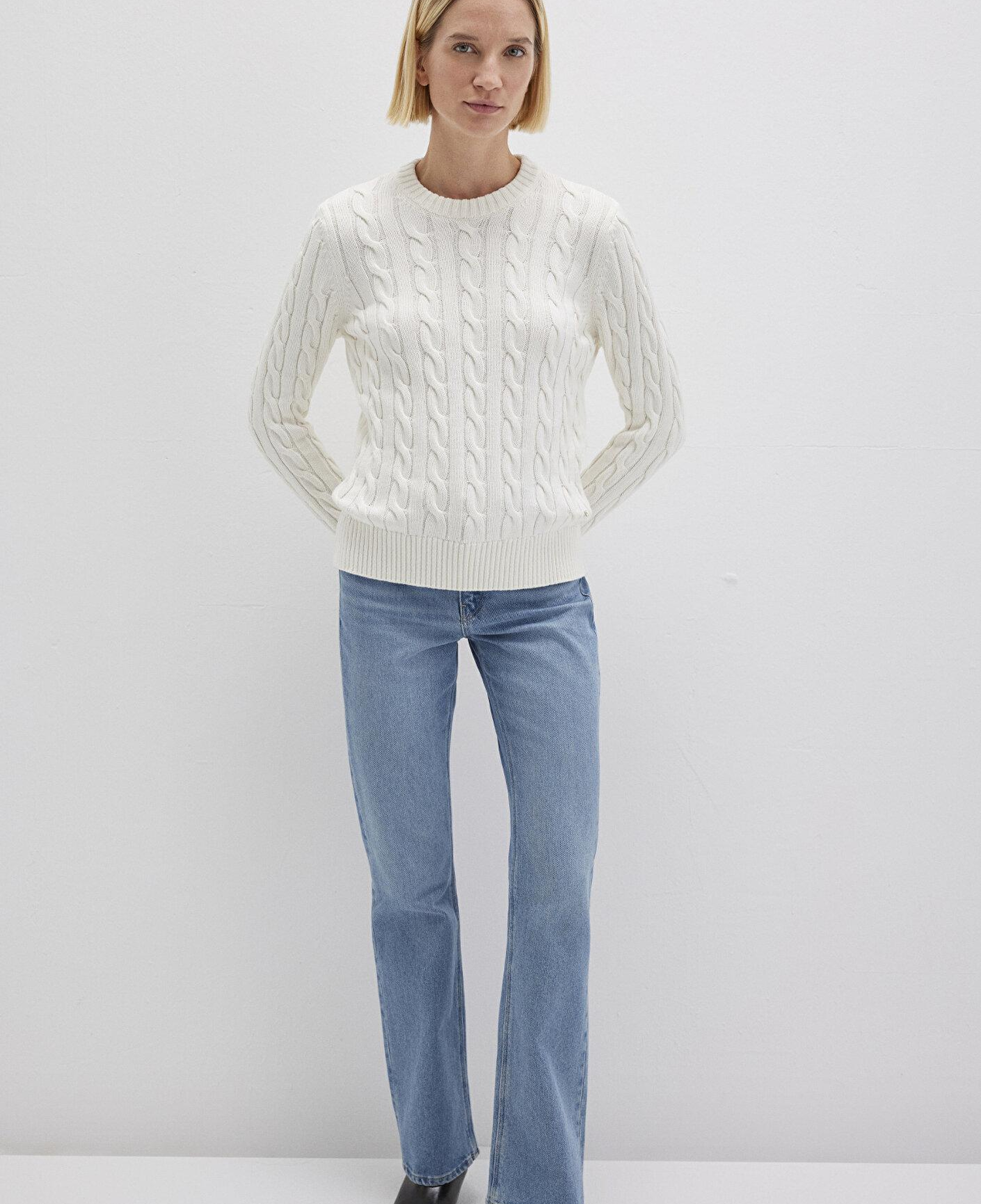 Mavi İpek Karışımlı Bisiklet Yaka Ekru Kazak Slim Fit / Dar Kesim 1710721-70057