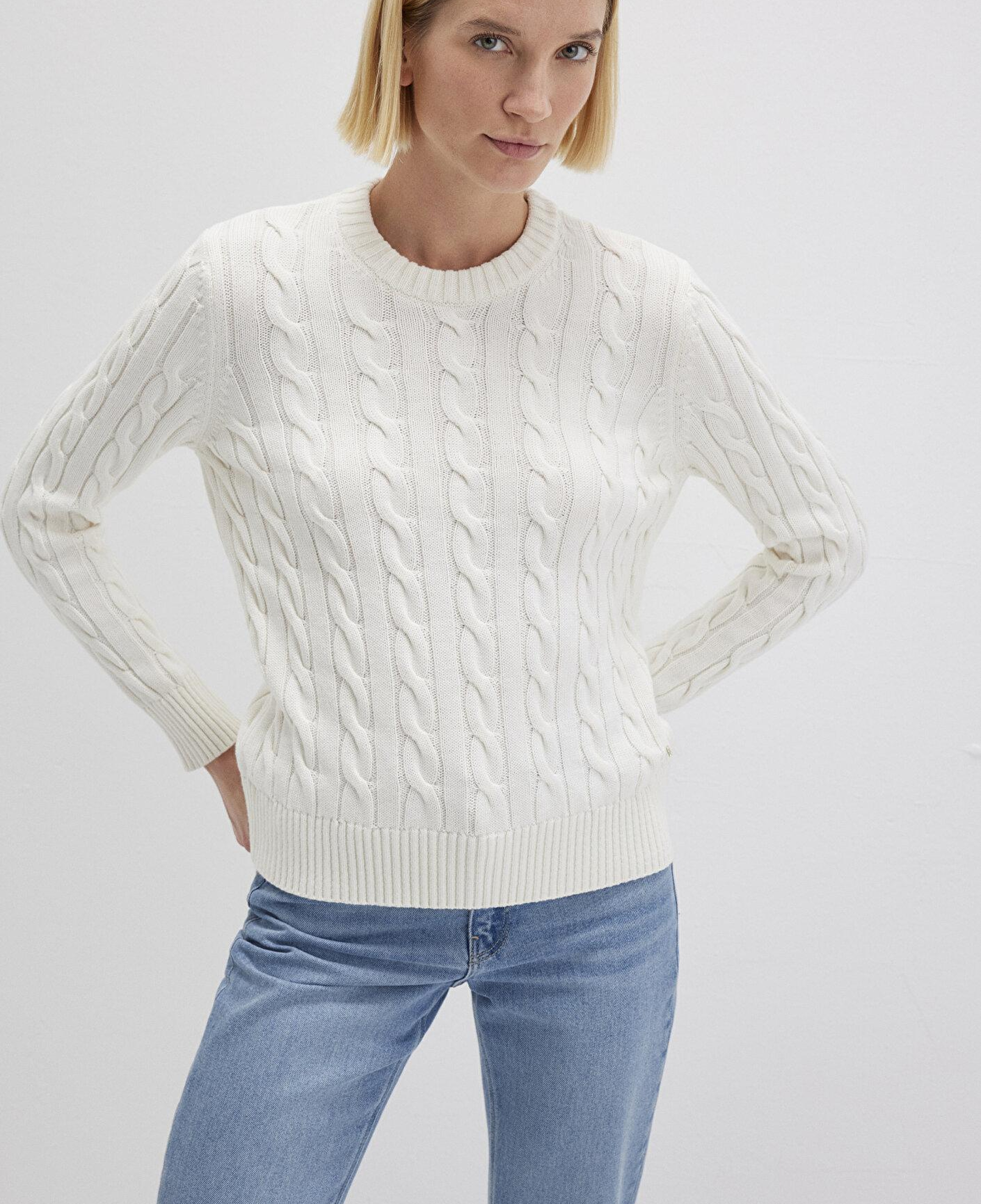 Mavi İpek Karışımlı Bisiklet Yaka Ekru Kazak Slim Fit / Dar Kesim 1710721-70057