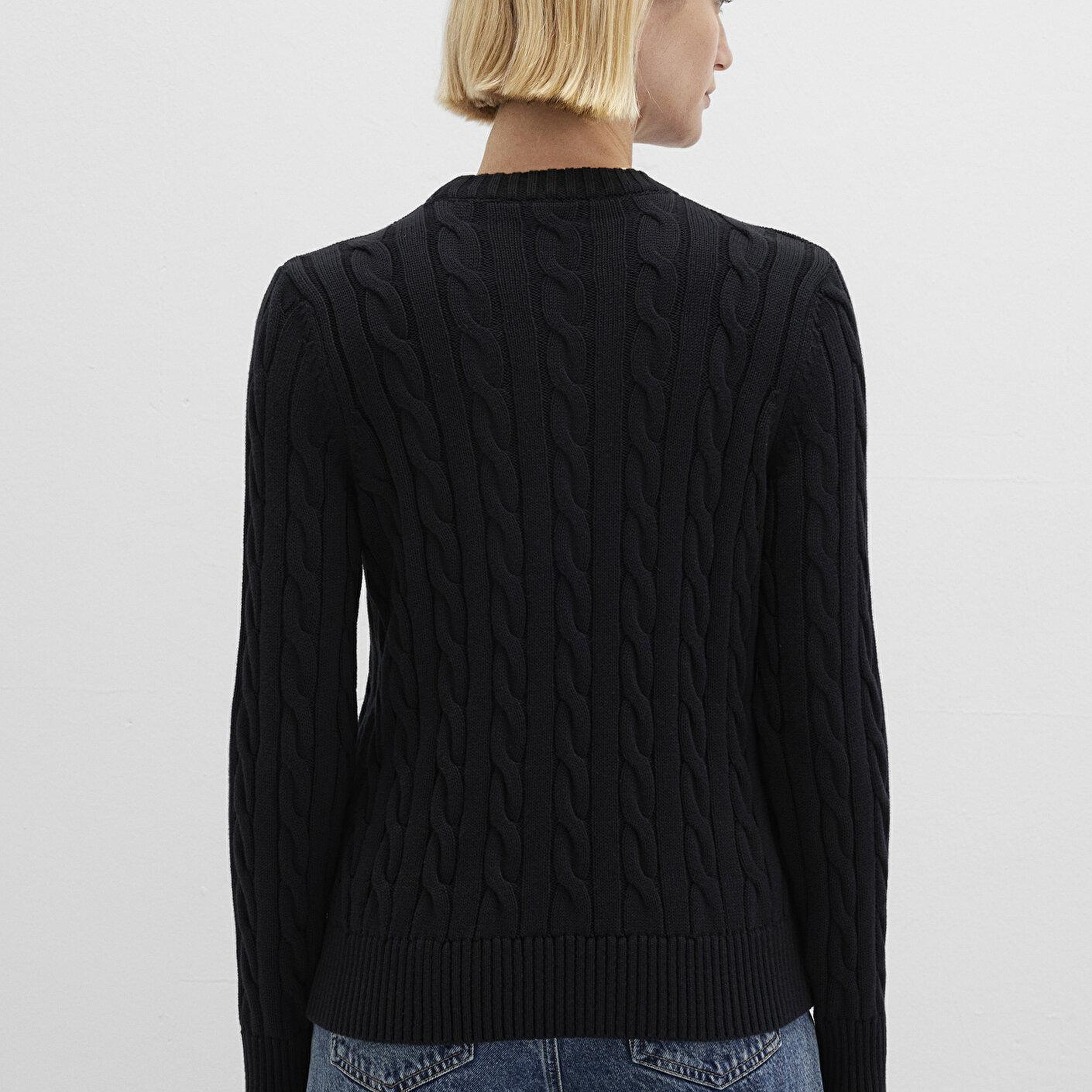 Mavi İpek Karışımlı Bisiklet Yaka Siyah Kazak Slim Fit / Dar Kesim 1710721-900