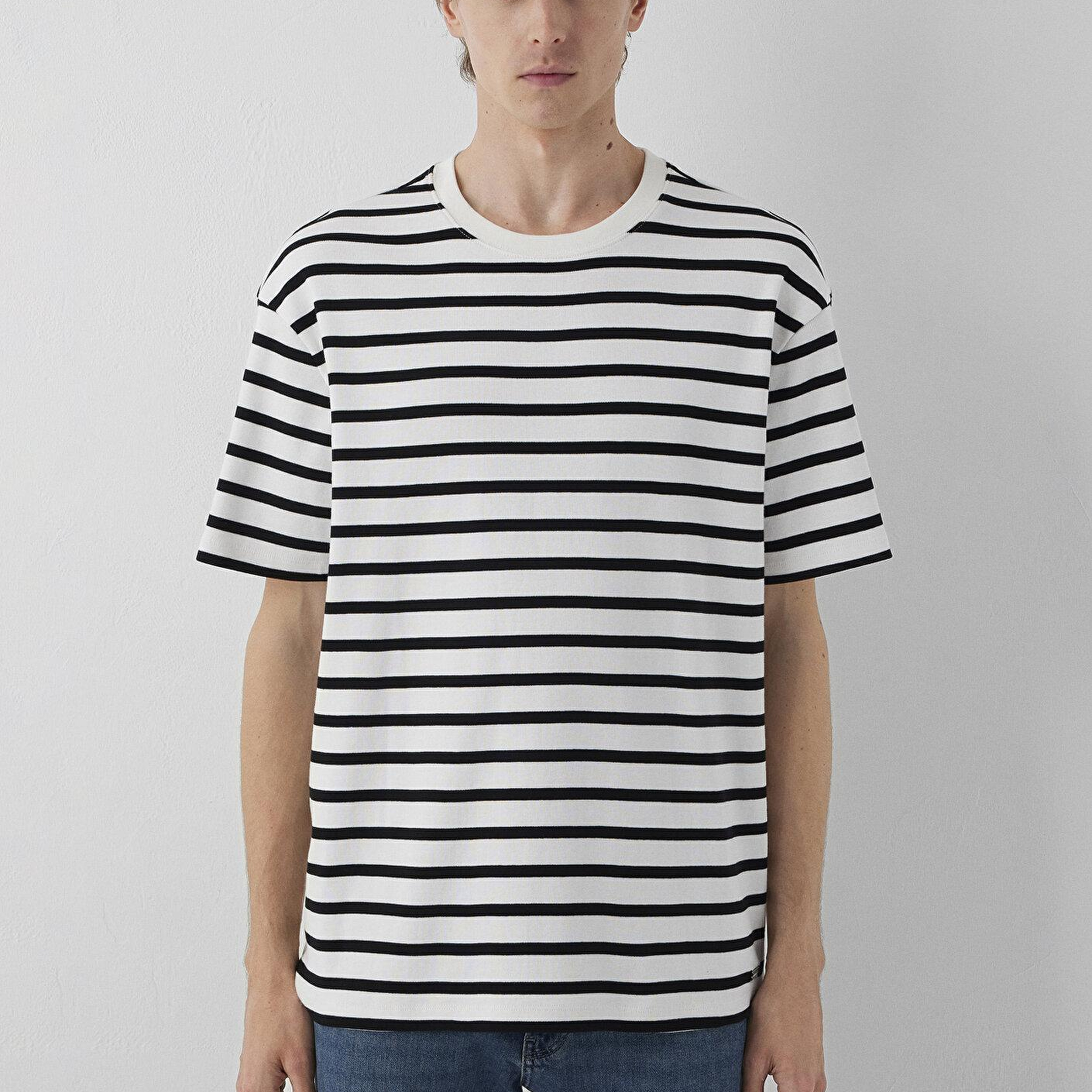 Mavi Mavi Black Siyah Çizgili Ekru Tişört Loose Fit / Bol Rahat Kesim 0612860-900