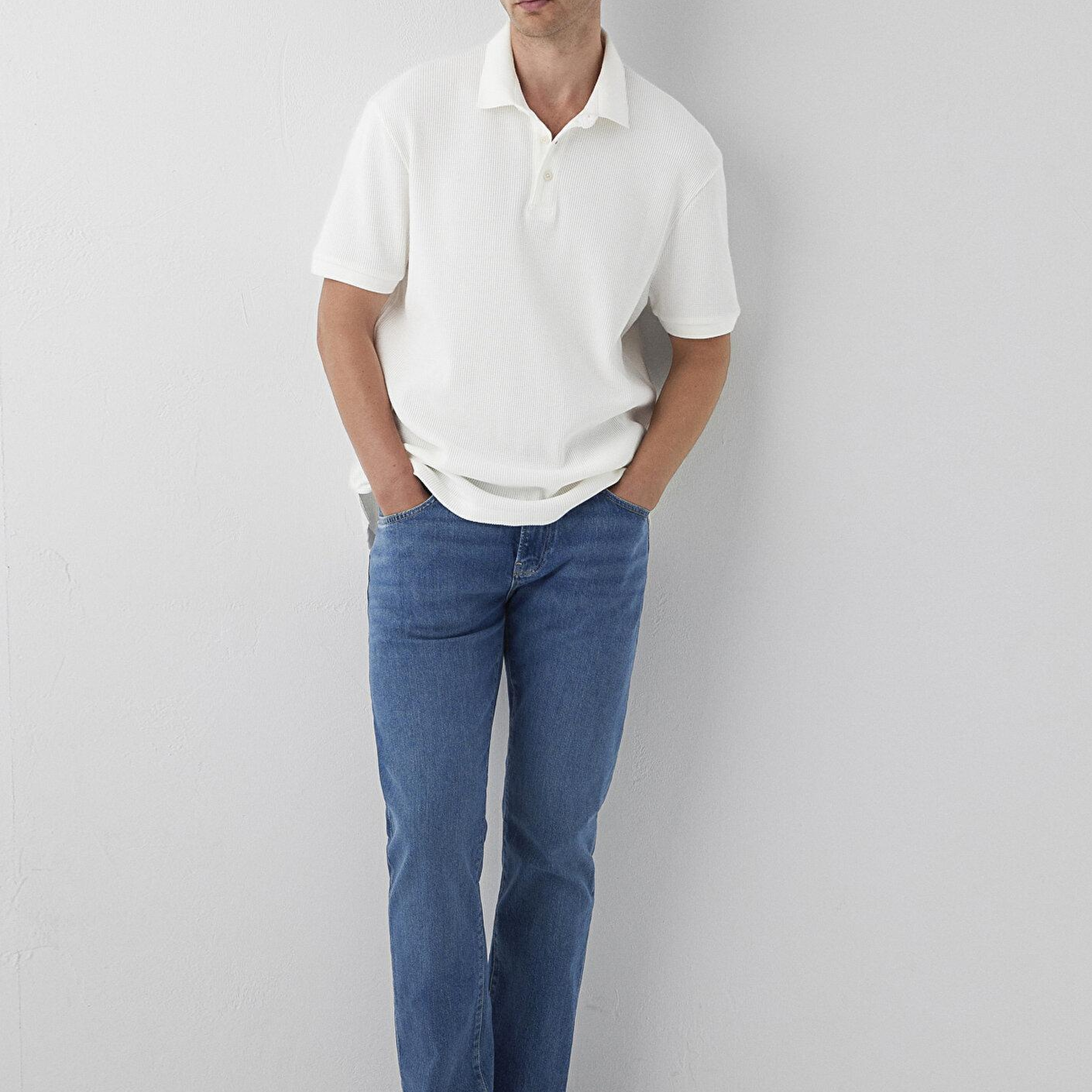Mavi Dokulu Beyaz Polo Tişört Regular Fit / Normal Kesim 0612824-70057