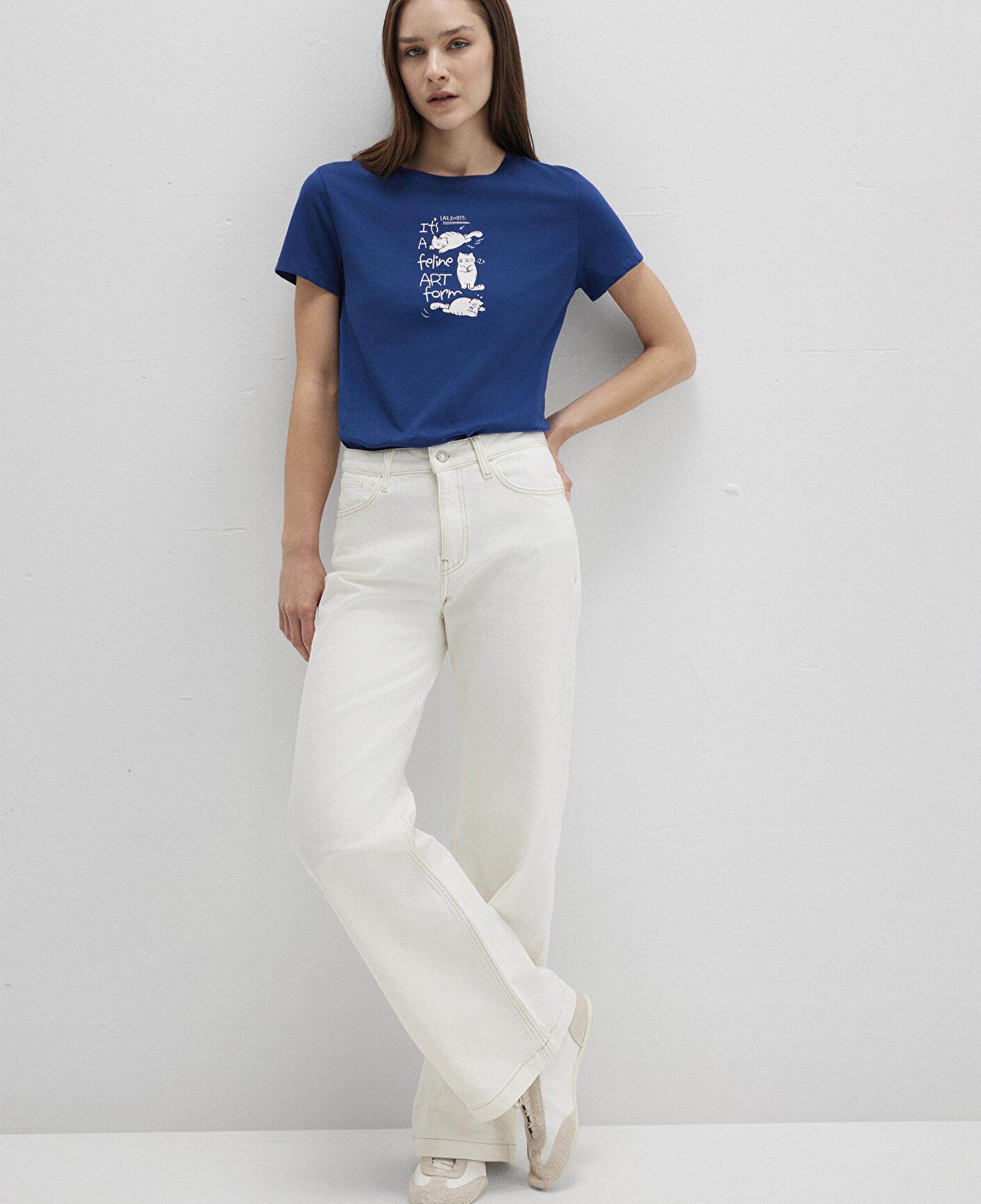 Mavi Kedi Baskılı Lacivert Tişört Semi Slim Fit / Yarı Dar Kesim 1613471-82625