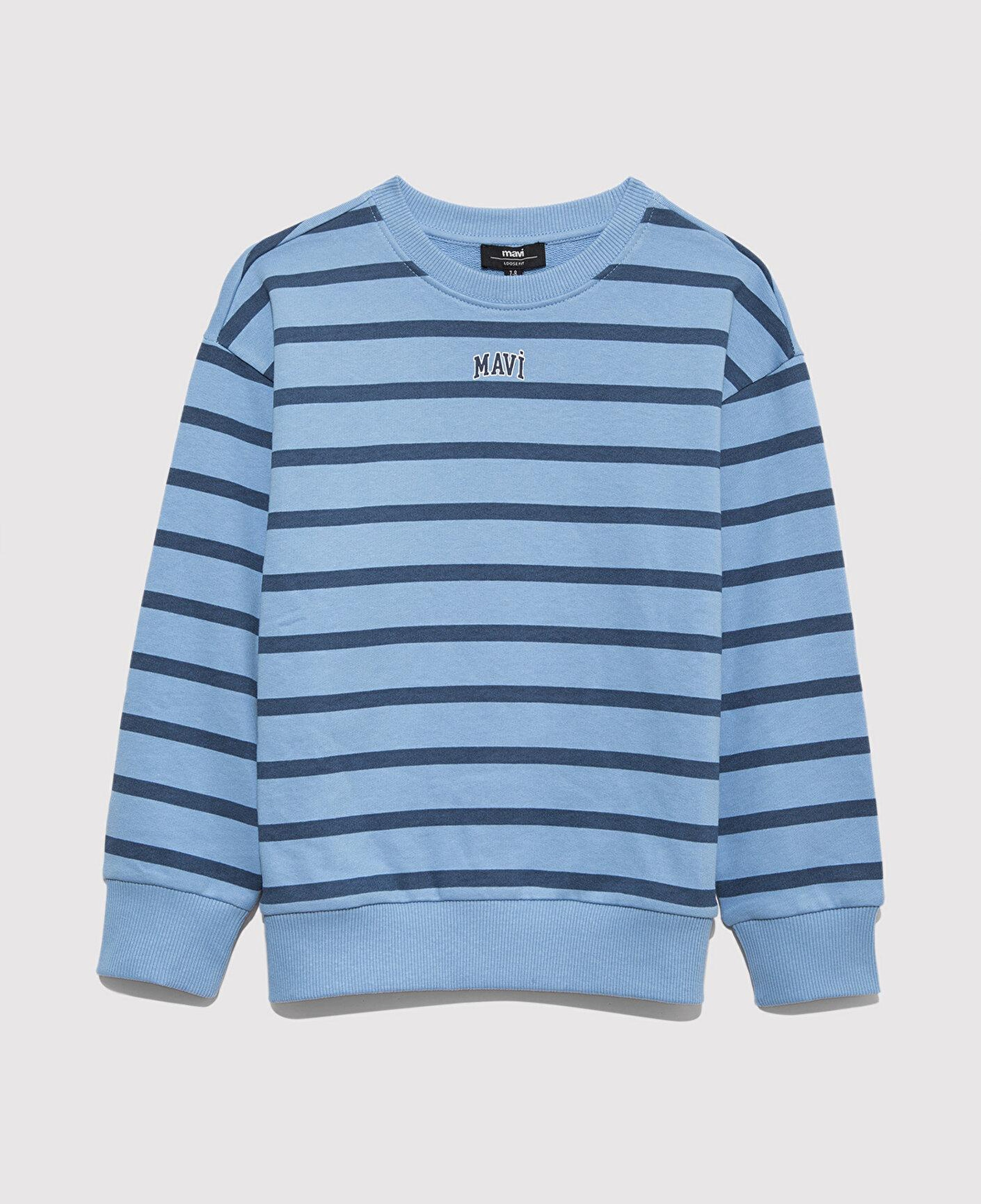 Mavi Mavi Logo Çizgili Mavi Sweatshirt 6S10144-90780