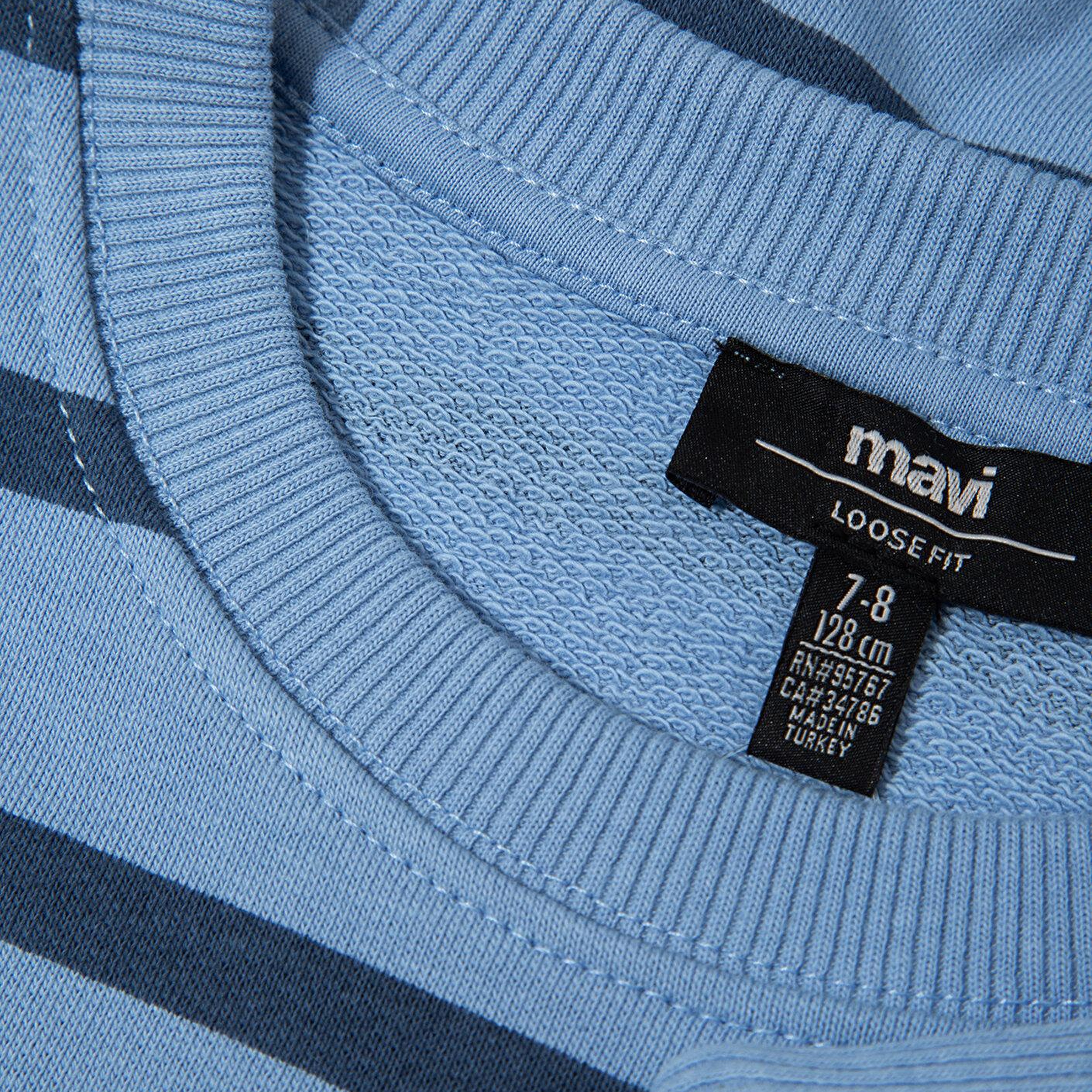 Mavi Mavi Logo Çizgili Mavi Sweatshirt 6S10144-90780