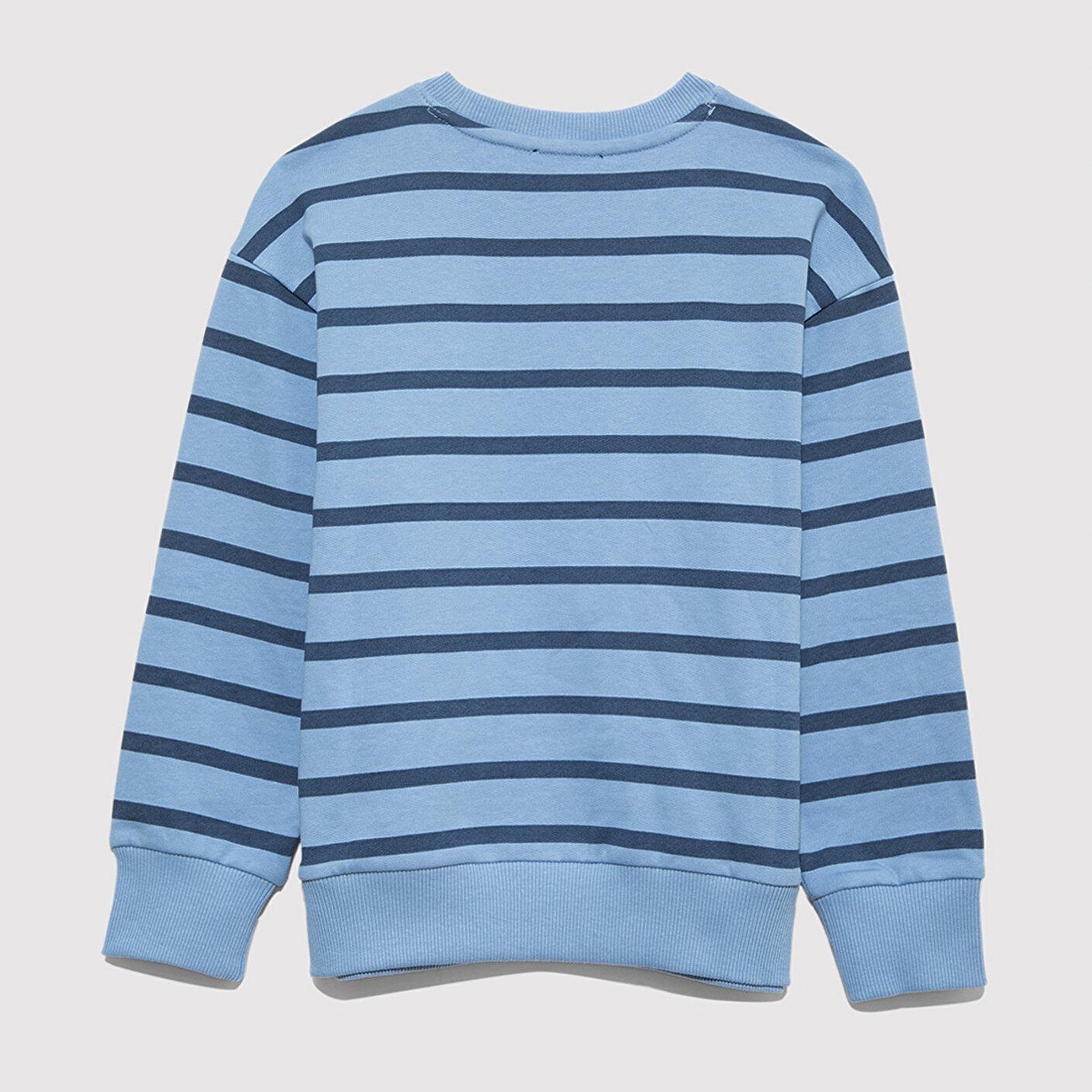 Mavi Mavi Logo Çizgili Mavi Sweatshirt 6S10144-90780